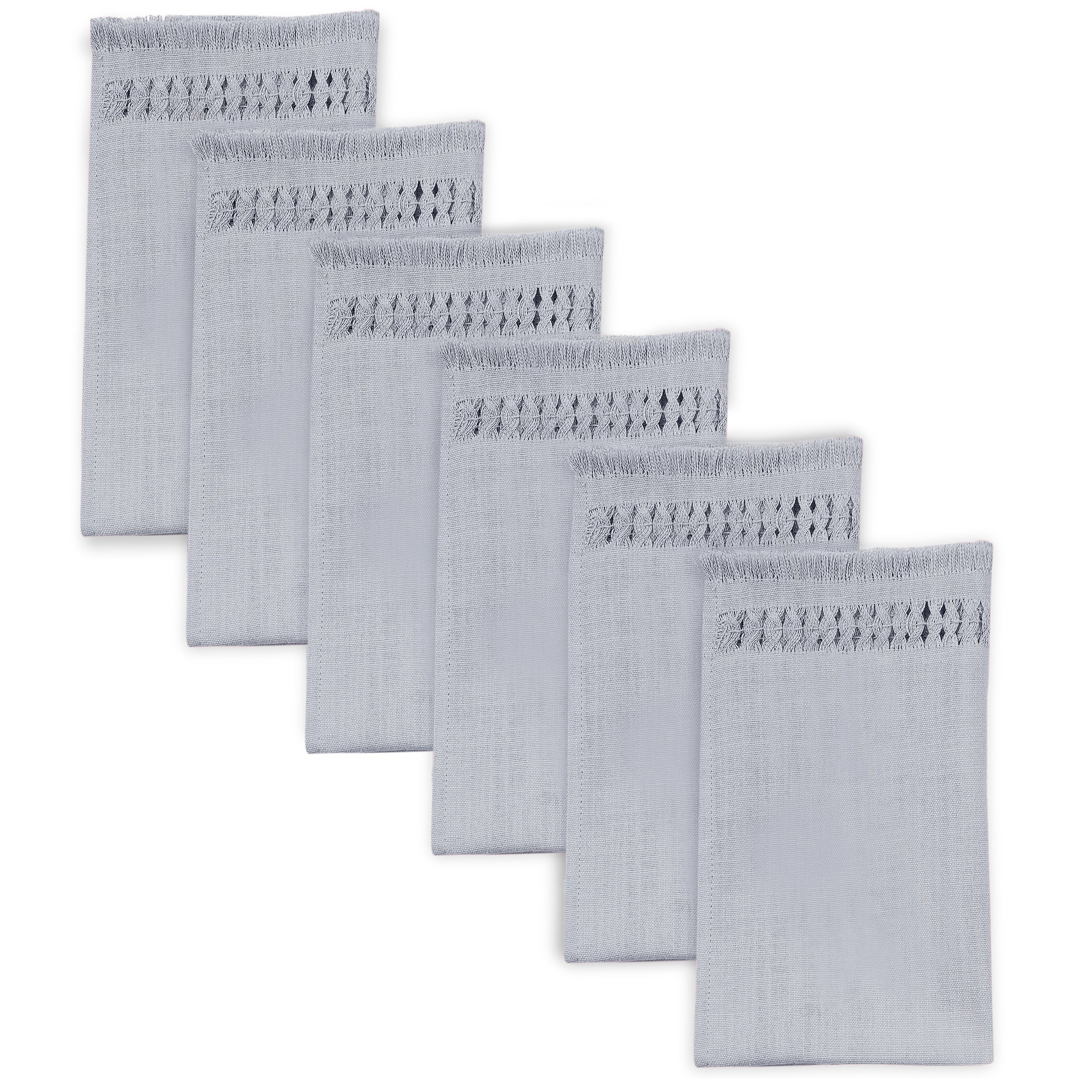Light grey faux linen dinner napkins with hand-hemstitch edge, 20 x 20 inches, set of 6