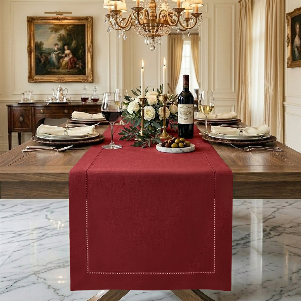 Signature Linen™ Red Table Runner - Hemstitch
