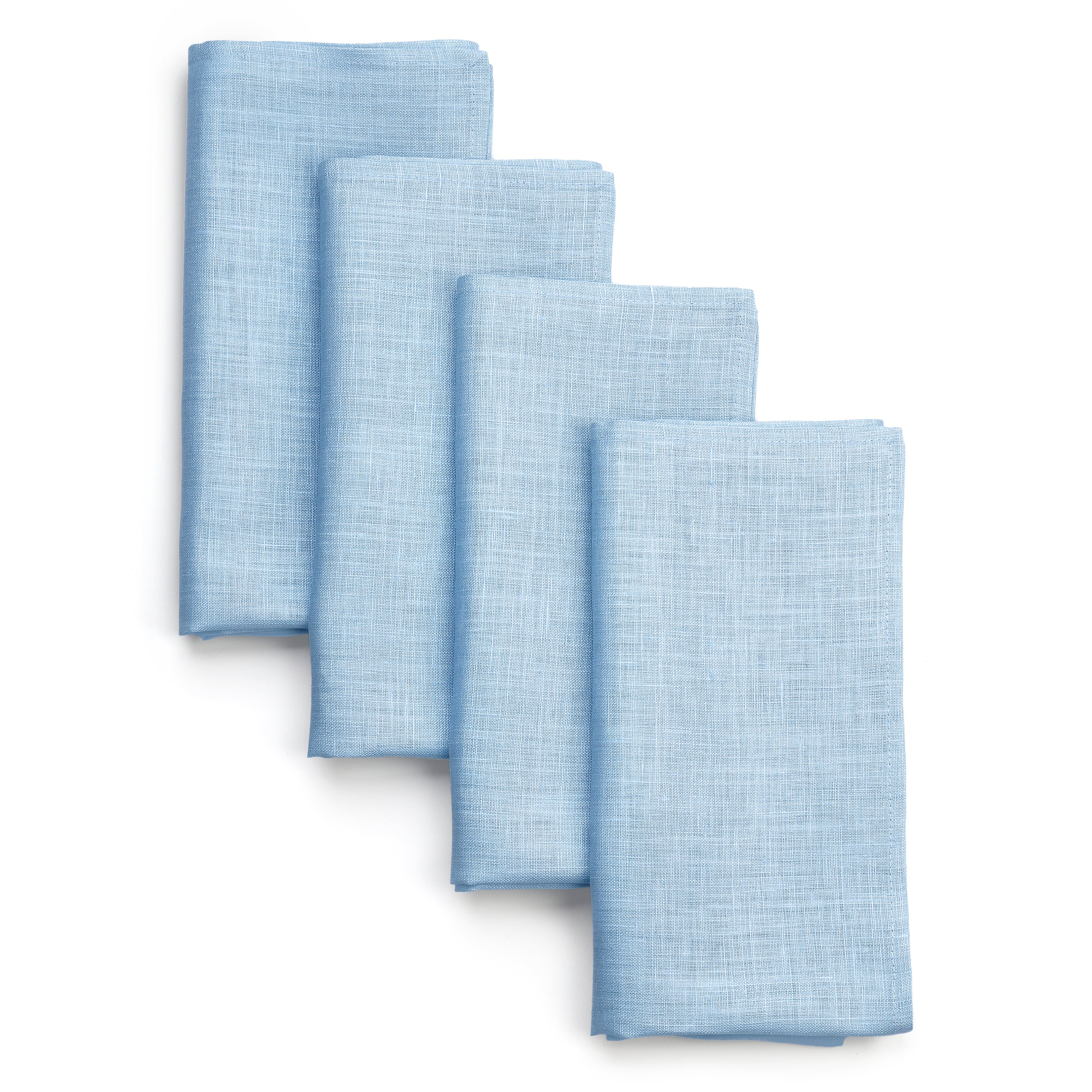 Powder blue pure linen dinner napkins with mitered corners, 18 x 18 inches, set of 4