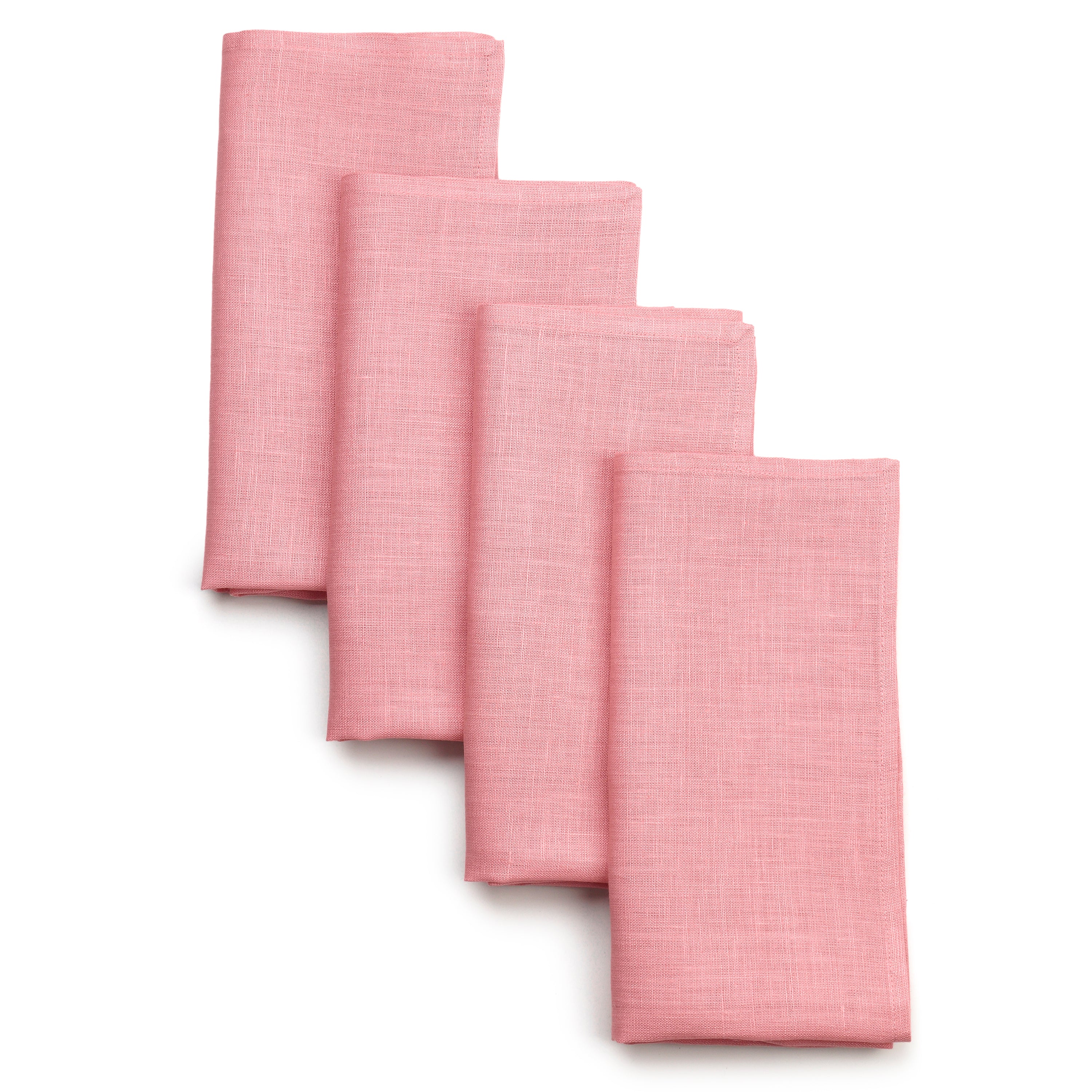 Dusty pink pure linen dinner napkins with mitered corners, 18 x 18 inches, set of 4