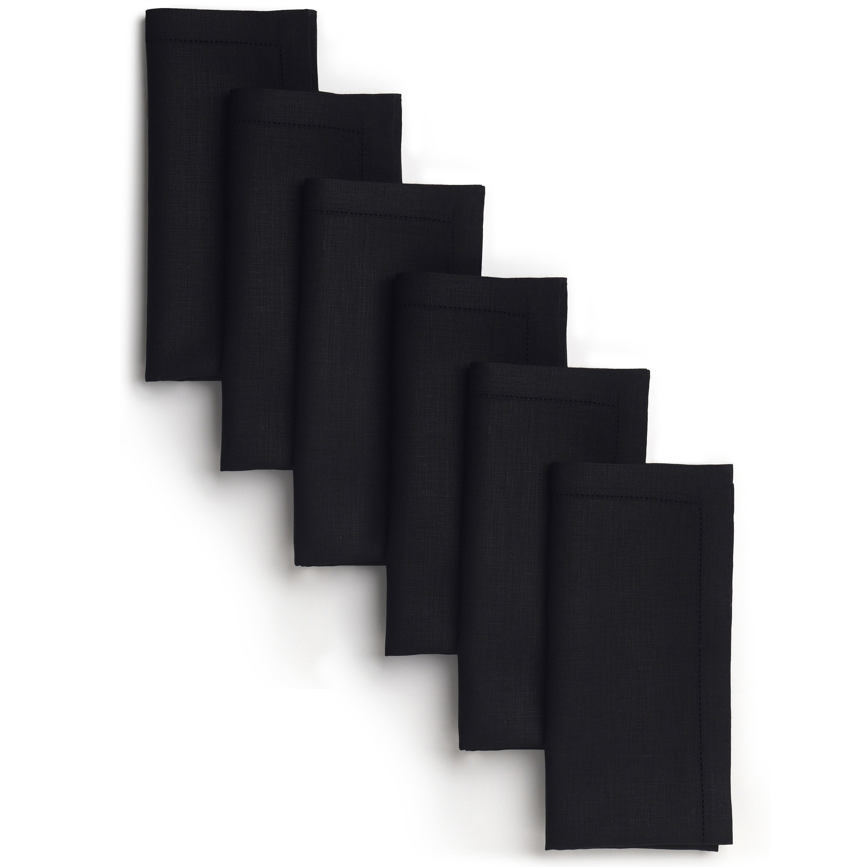 Black pure linen dinner napkins with hemstitch edge, 20 x 20 inches, set of 6