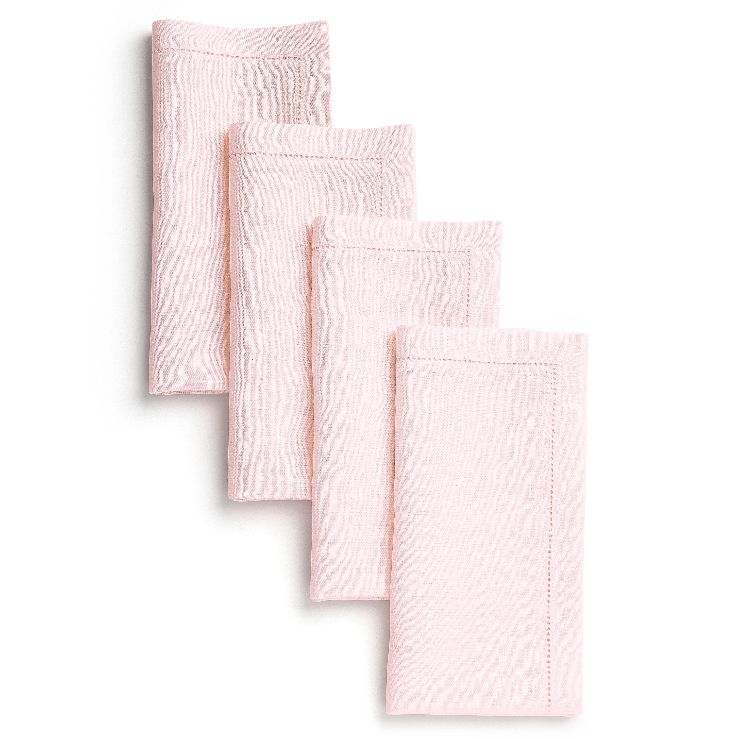 Pastel pink pure linen dinner napkins with hemstitch edge, 20 x 20 inches, set of 4