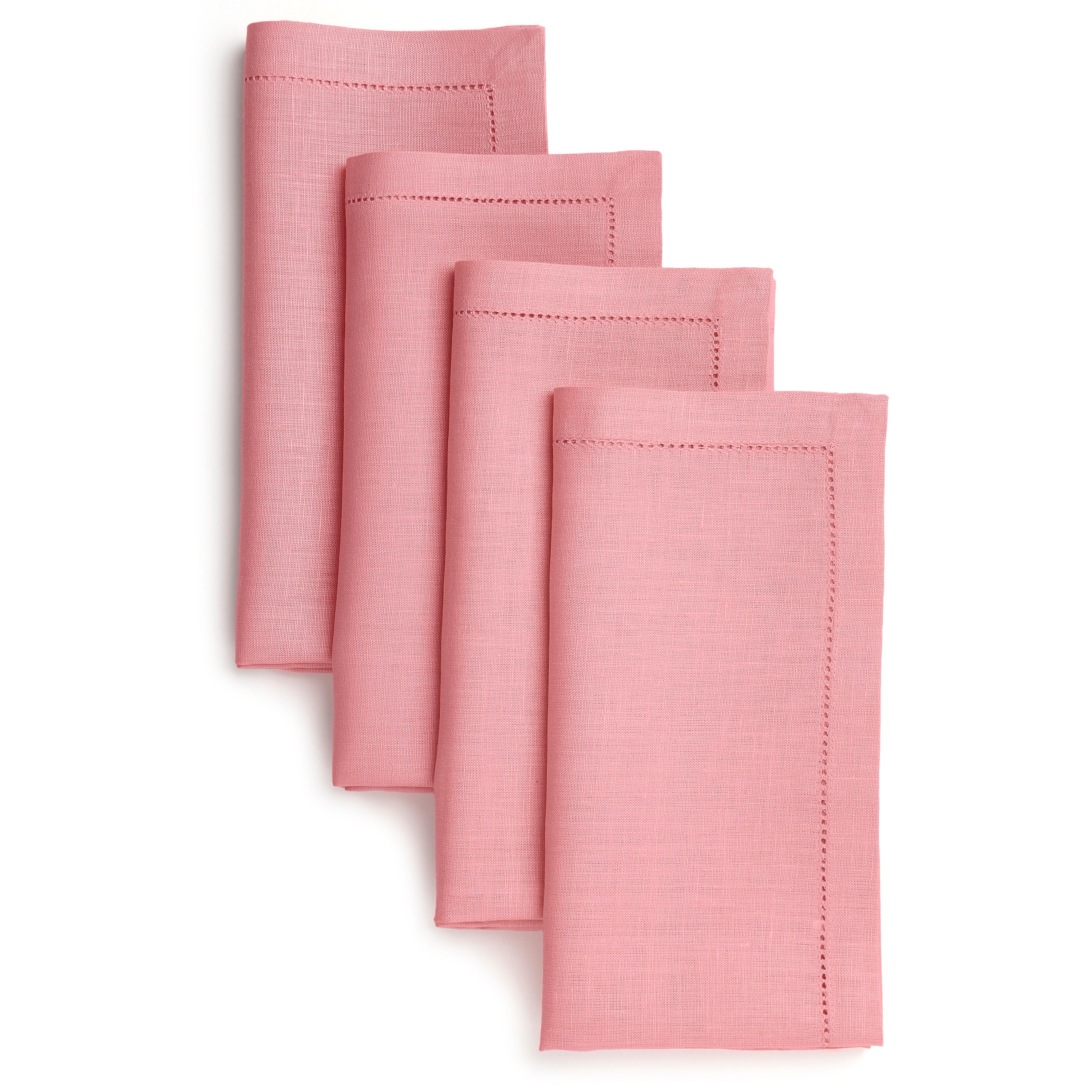 Dusty pink pure linen dinner napkins with hemstitch edge, 20 x 20 inches, set of 4