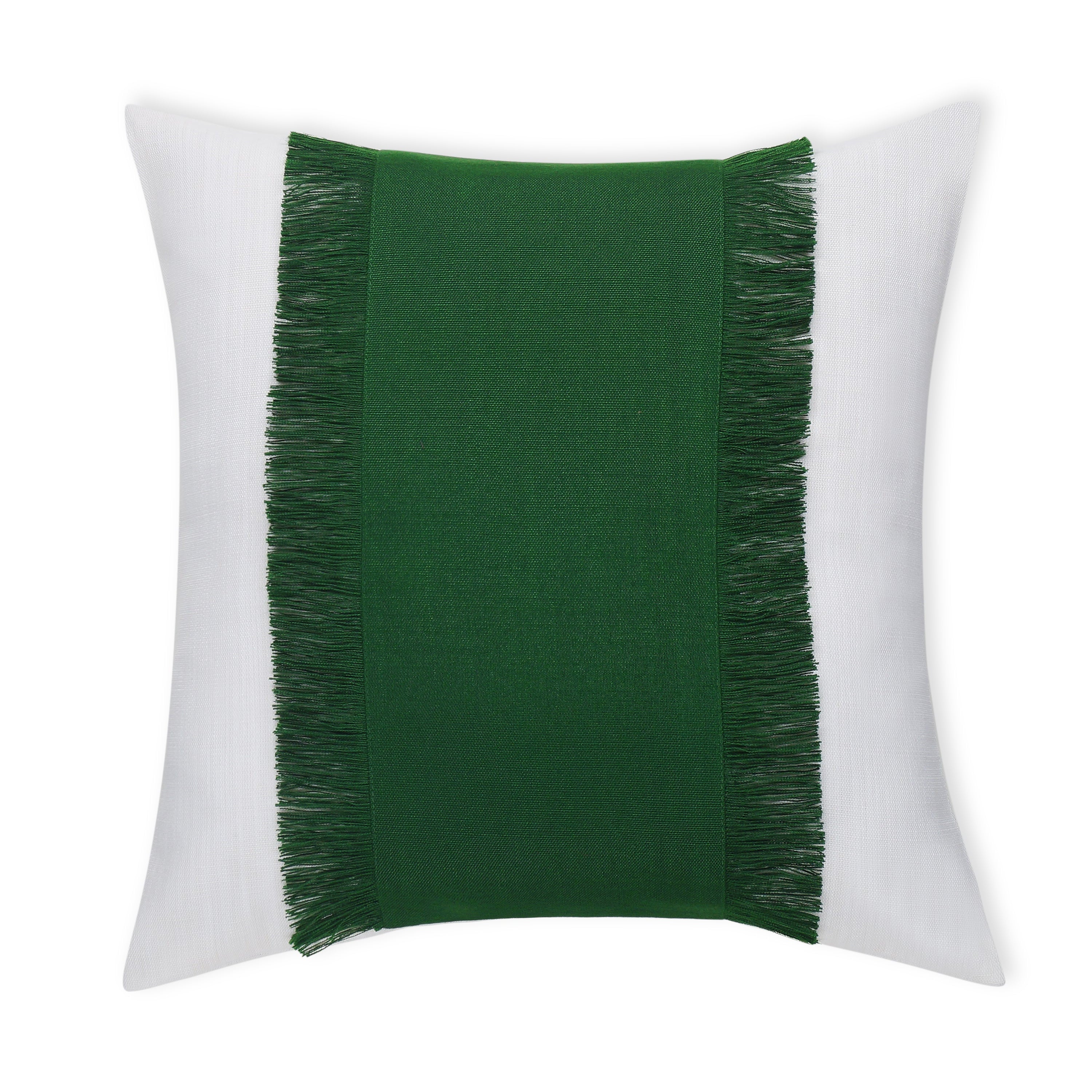Bohemian Double Fringe Pillow Cover - White and Eden Green