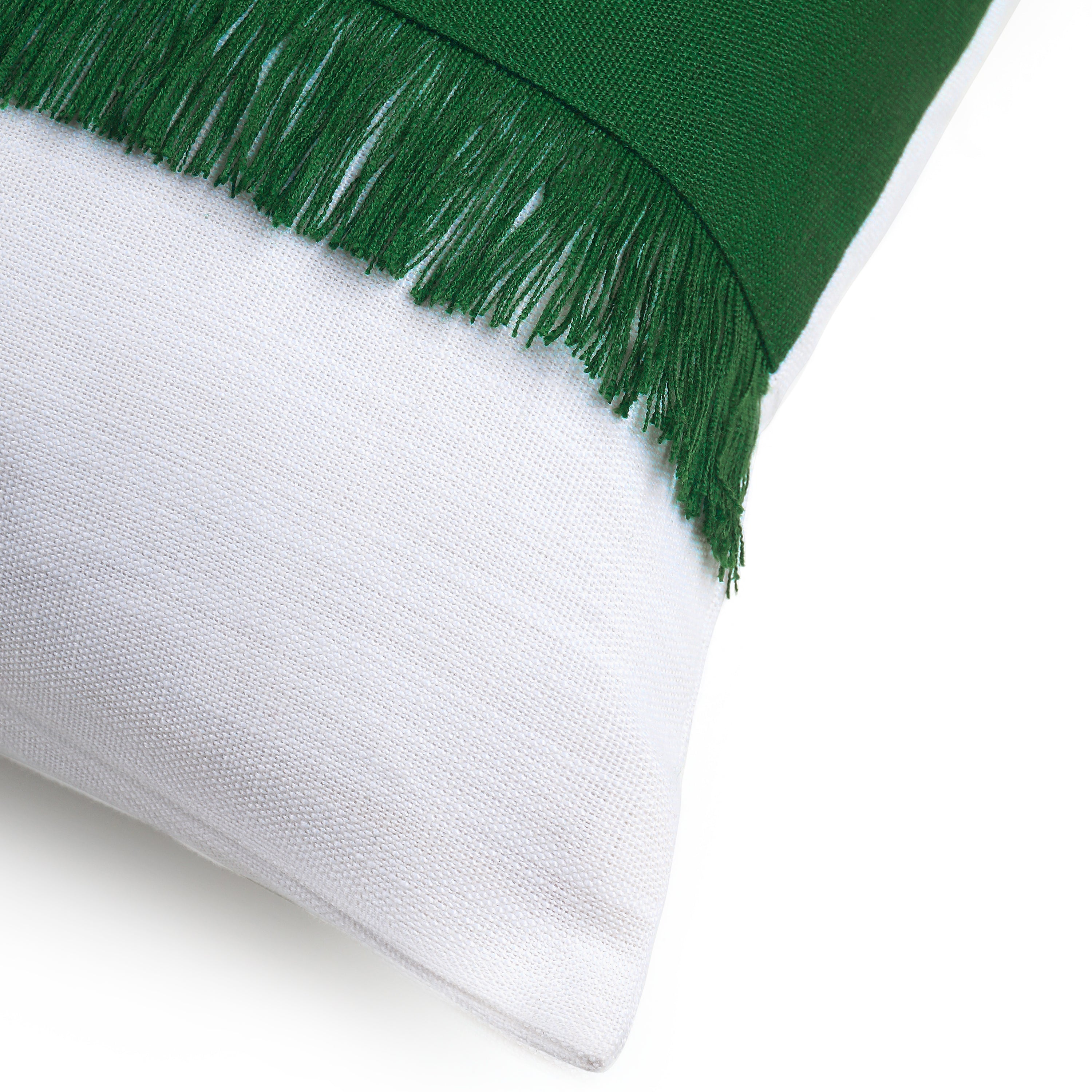 Bohemian Double Fringe Pillow Cover - White and Eden Green