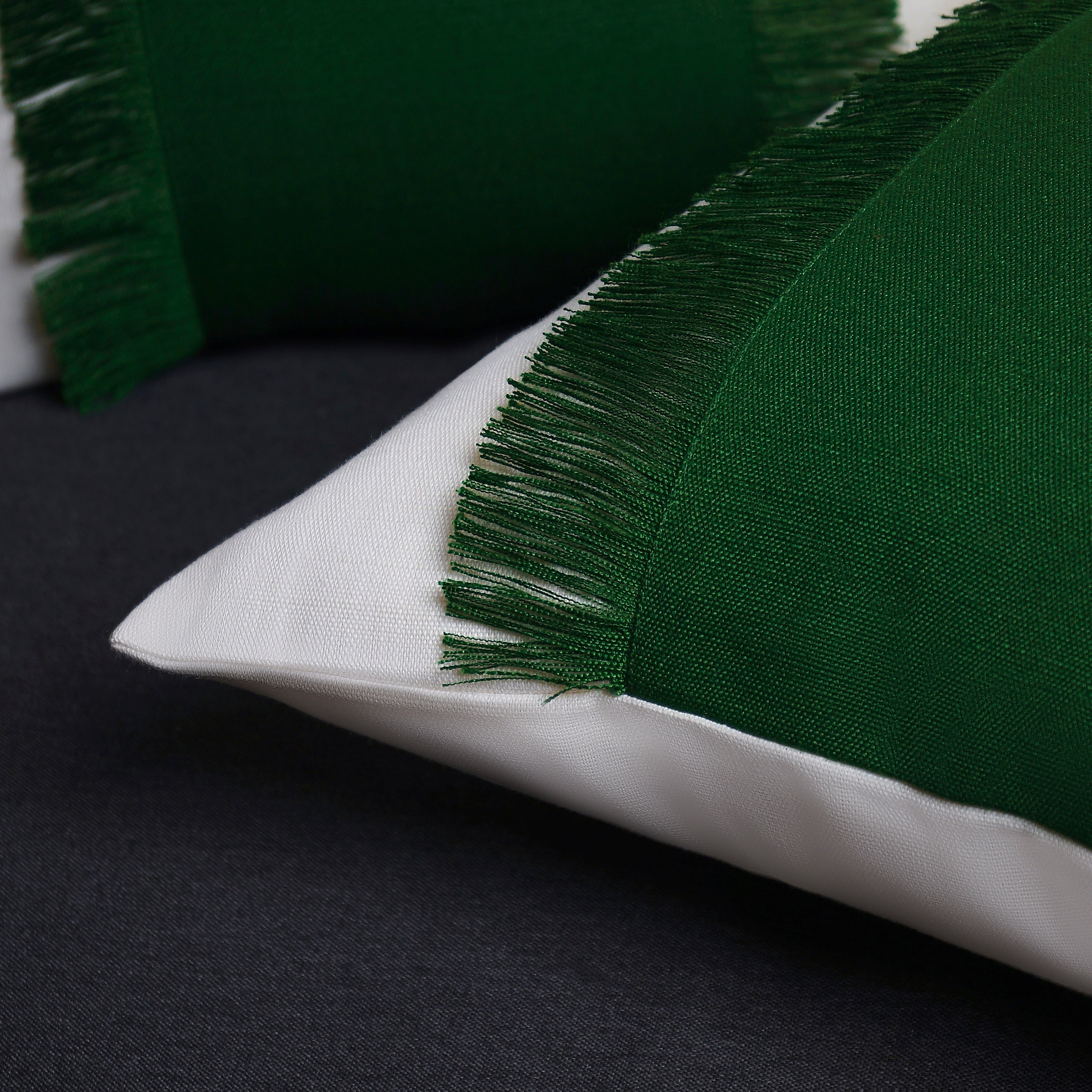 Bohemian Double Fringe Pillow Cover - White and Eden Green