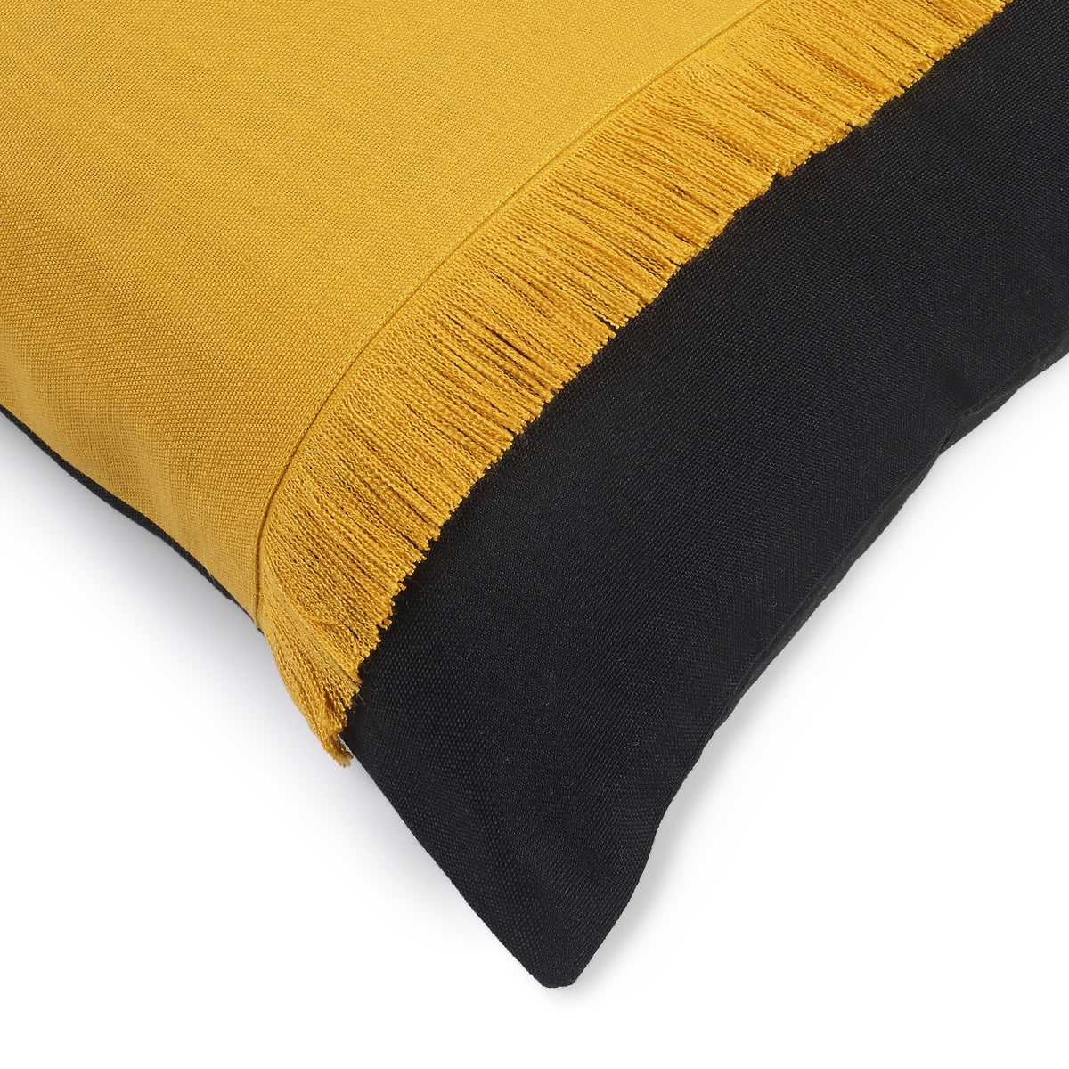 Bohemian Double Fringe Pillow Cover - Black and Mustard