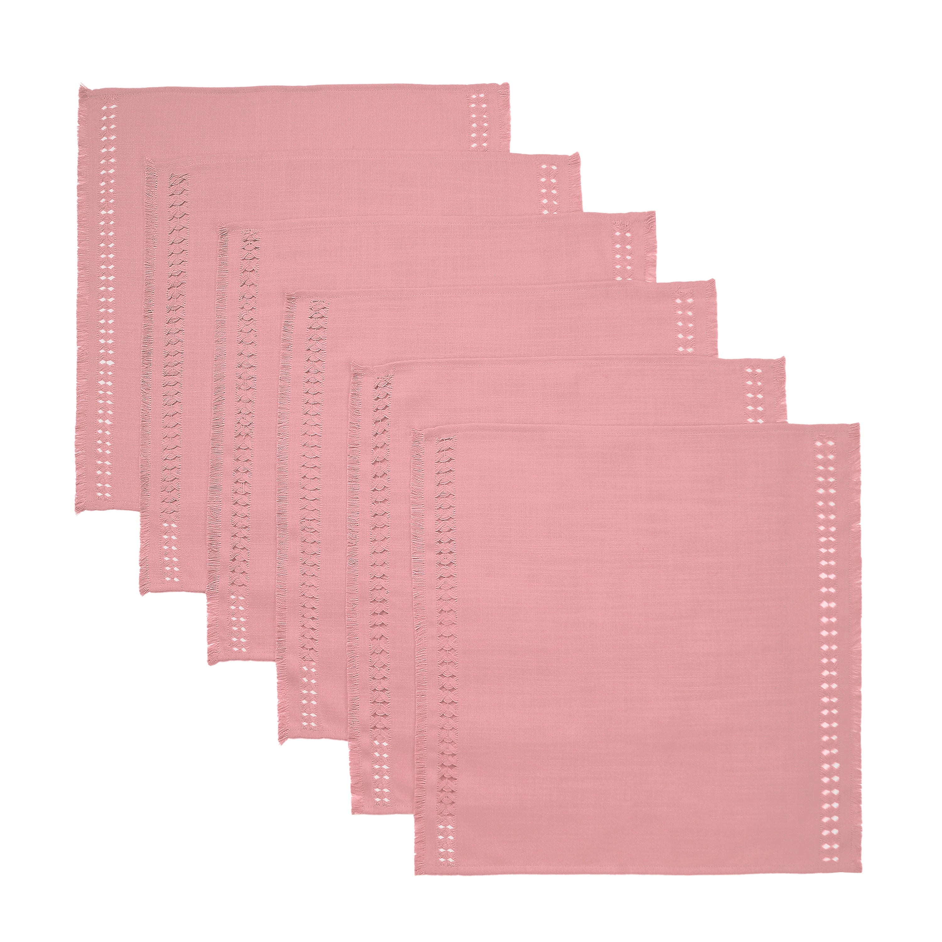 Dusty pink faux linen dinner napkins styled on a dining table