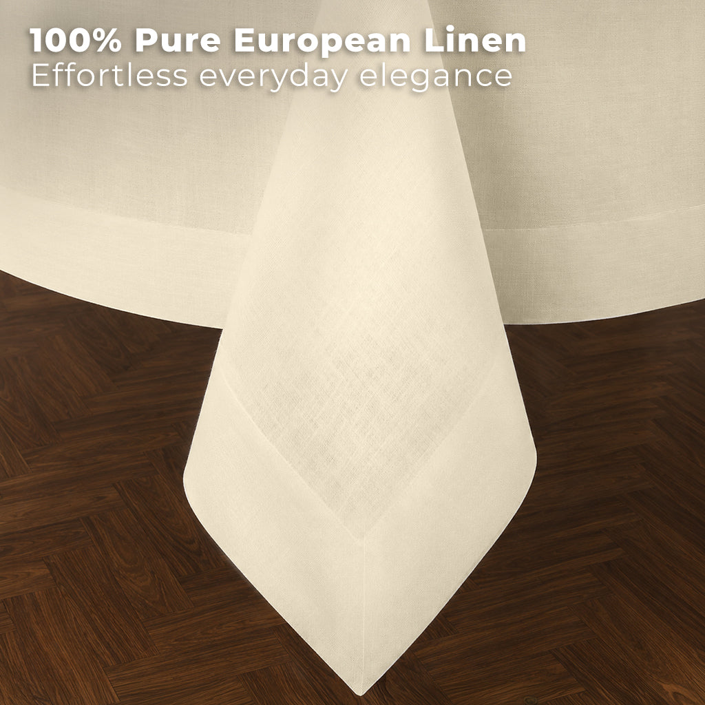 Ivory pure linen tablecloth styled on a dining table