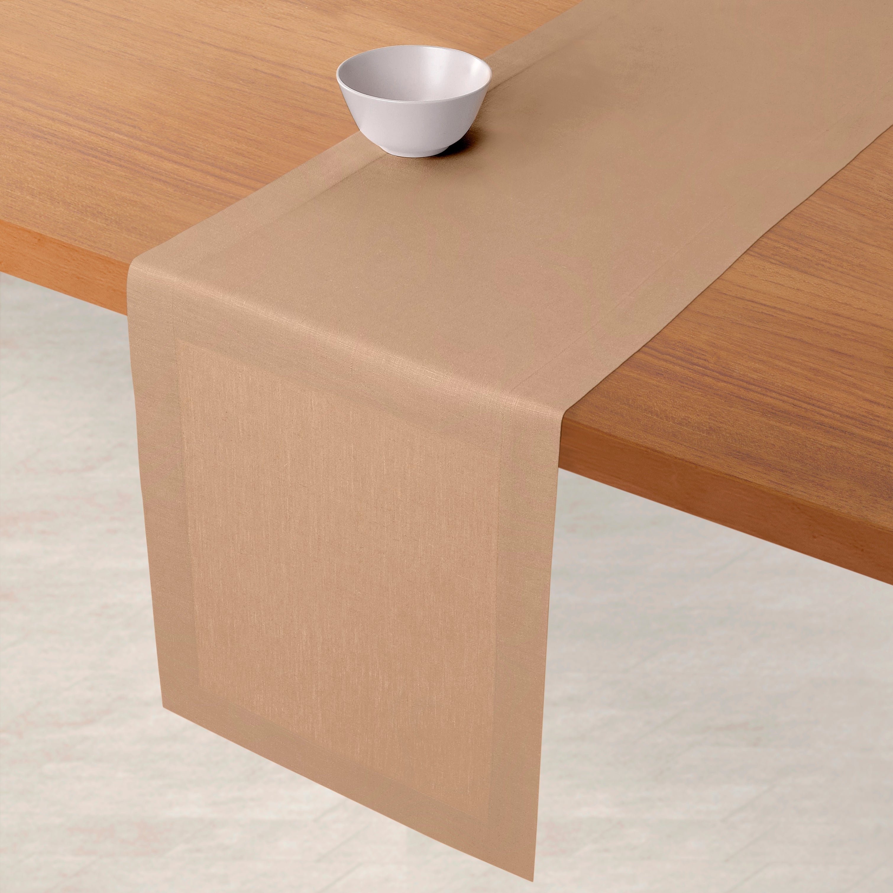 Champagne Beige Pure Linen Table Runner - Hemmed