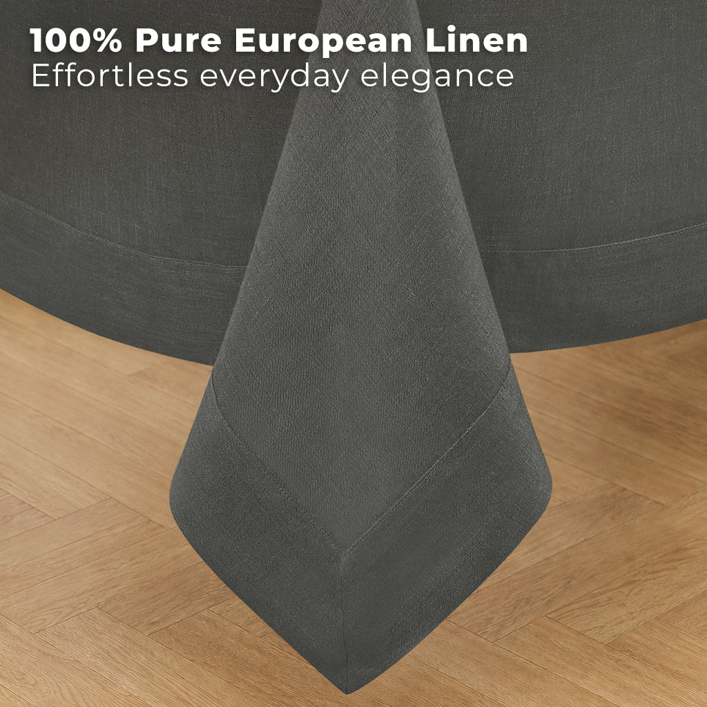 Charcoal grey pure linen tablecloth styled on a dining table
