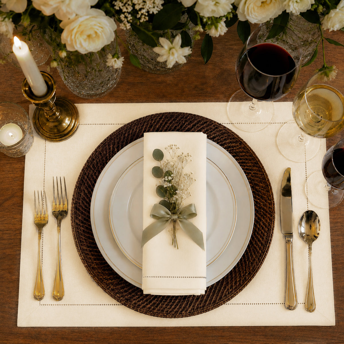 Ivory pure linen placemats styled on a dining table