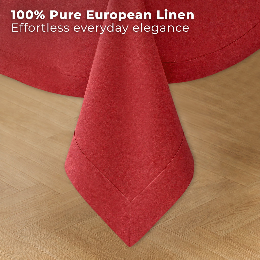 Bright red pure linen tablecloth styled on a dining table