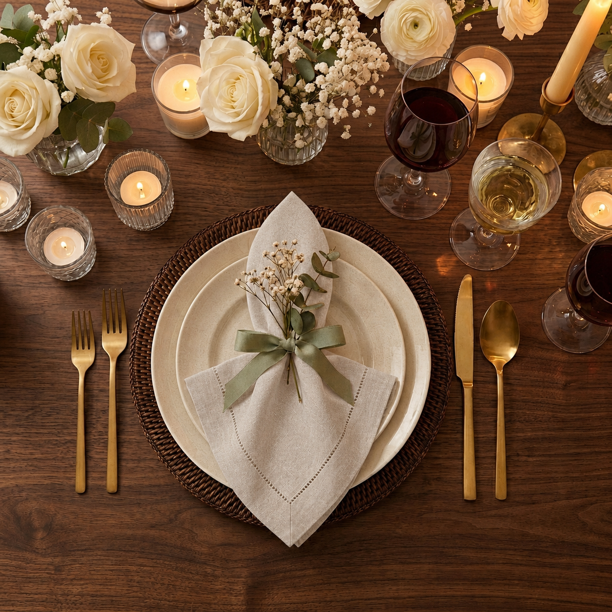 Natural pure linen dinner napkins with hemstitch edge, 20 x 20 inches