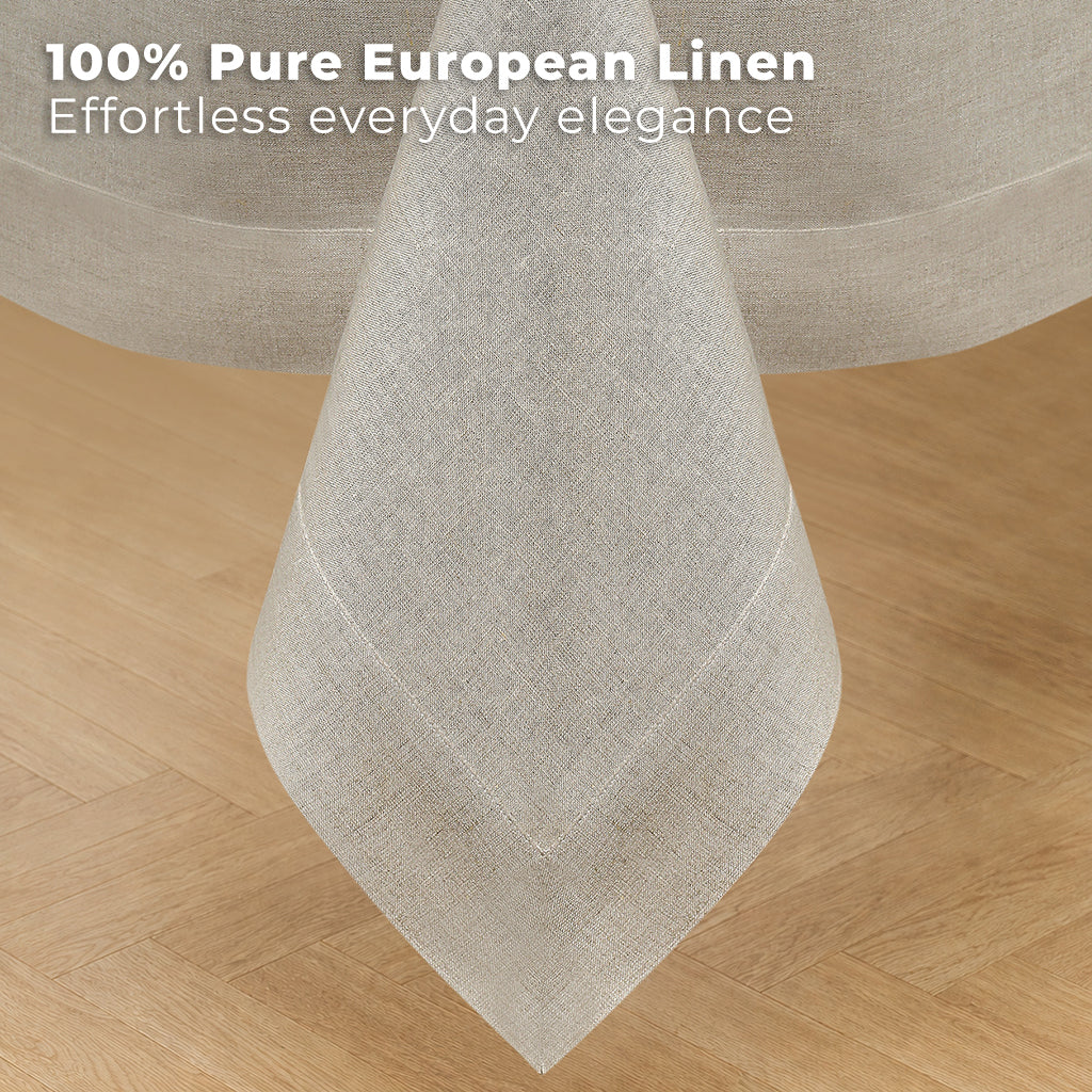 Natural pure linen tablecloth styled on a dining table