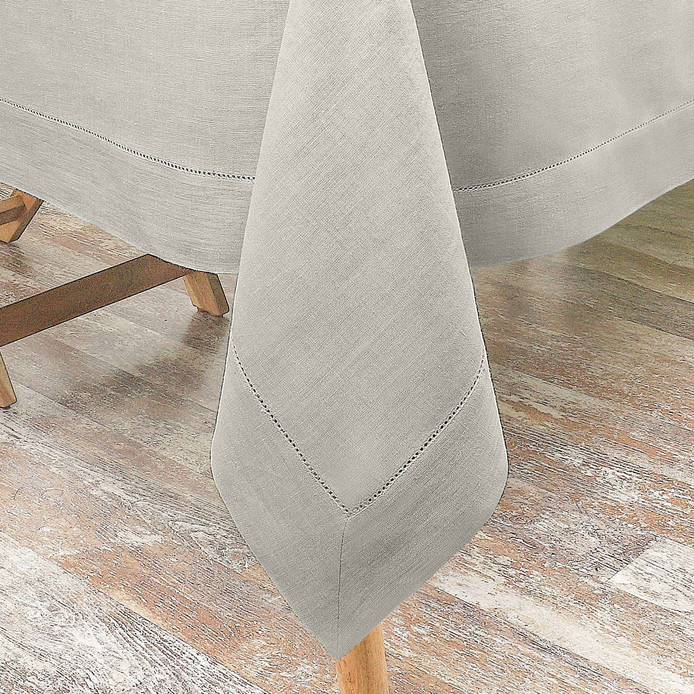Silver grey pure linen tablecloth styled on a dining table