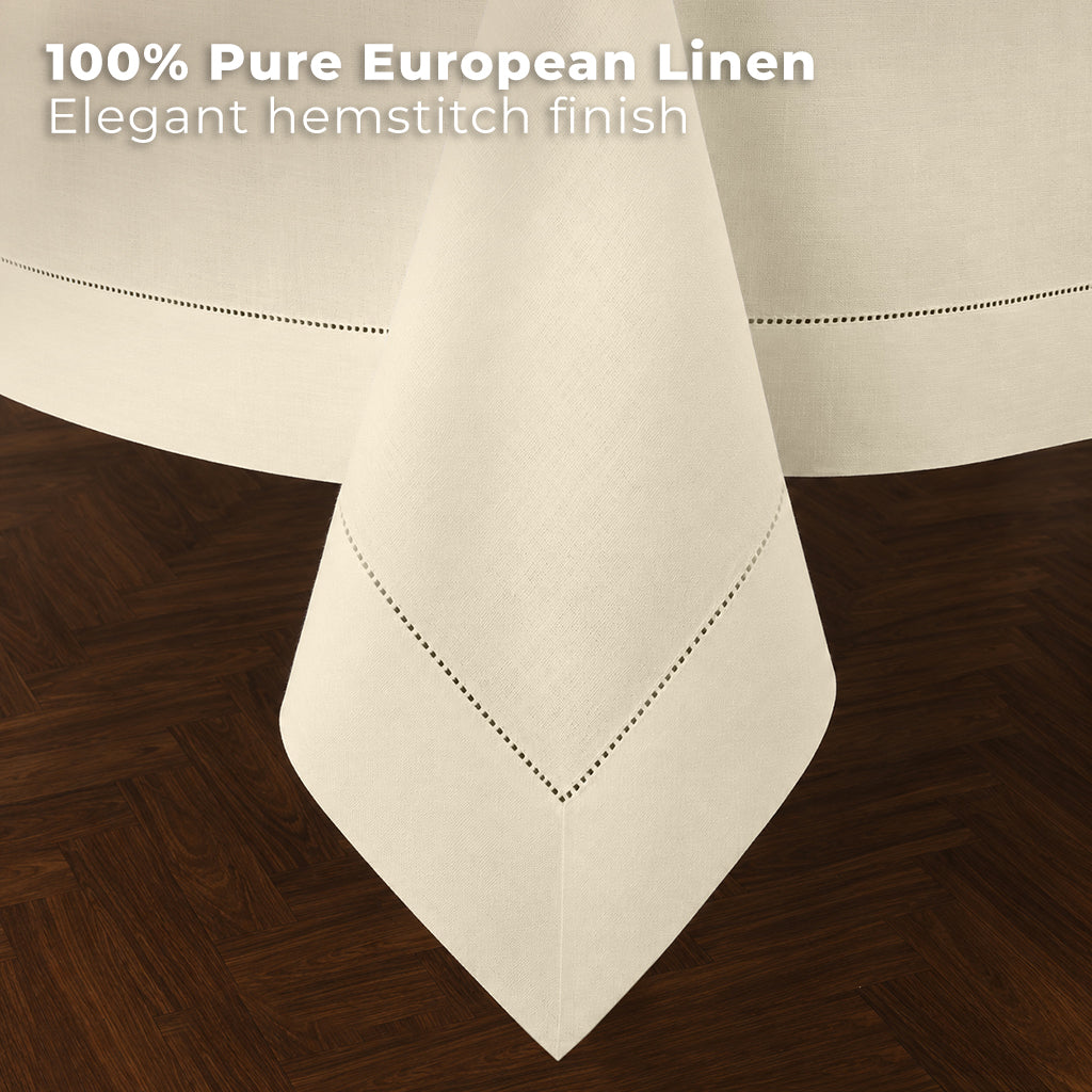 Ivory pure linen tablecloth styled on a dining table