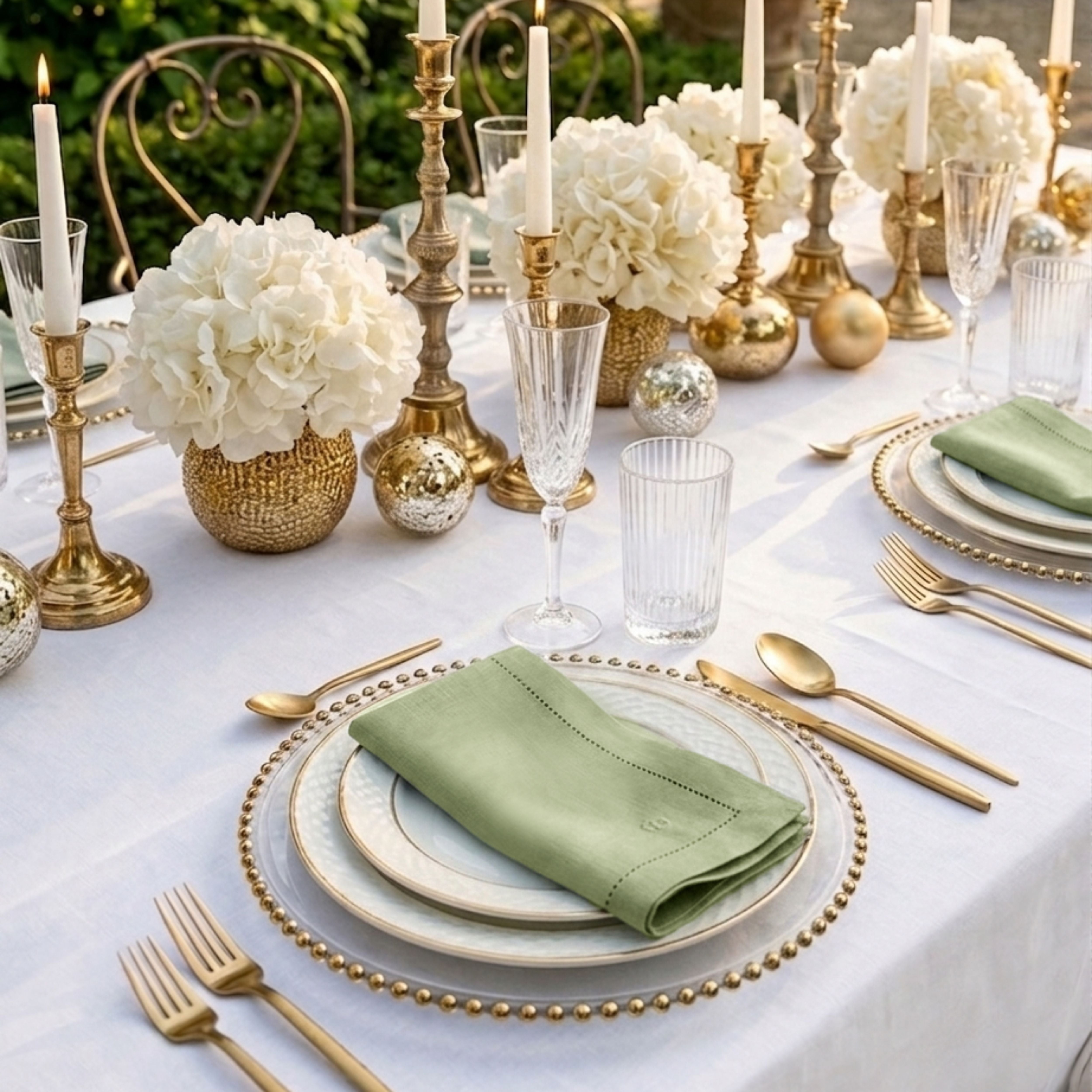 Sage Green Linen Napkins, Hemstitch, 18 x 18 inch, 700pcs, Embroidered