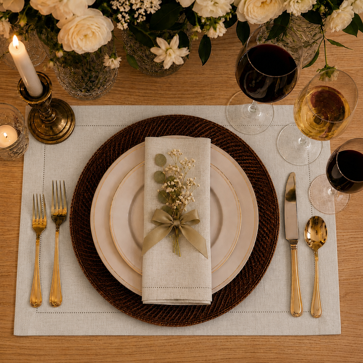 Light natural pure linen placemats styled on a dining table