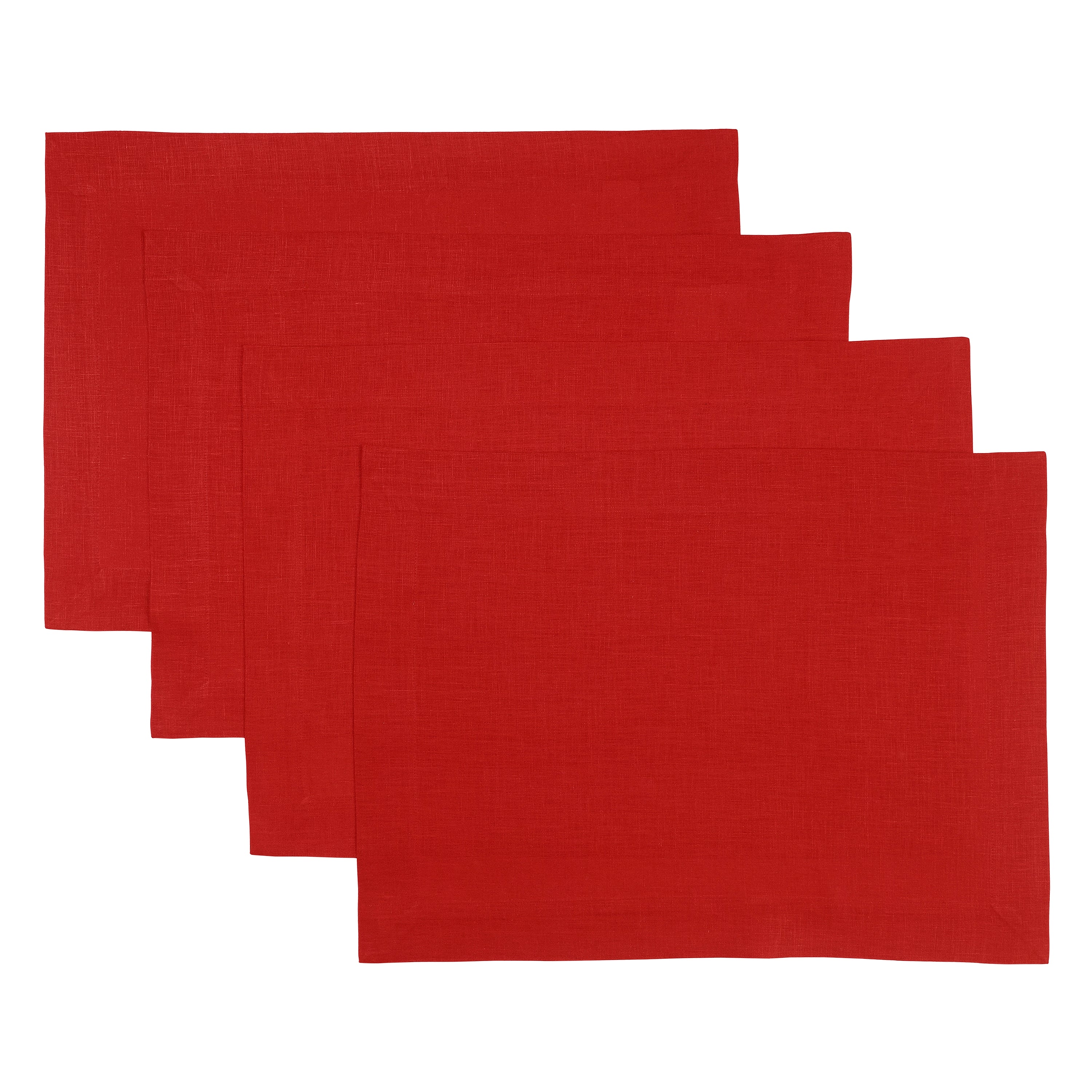 Bright red pure linen placemats styled on a dining table