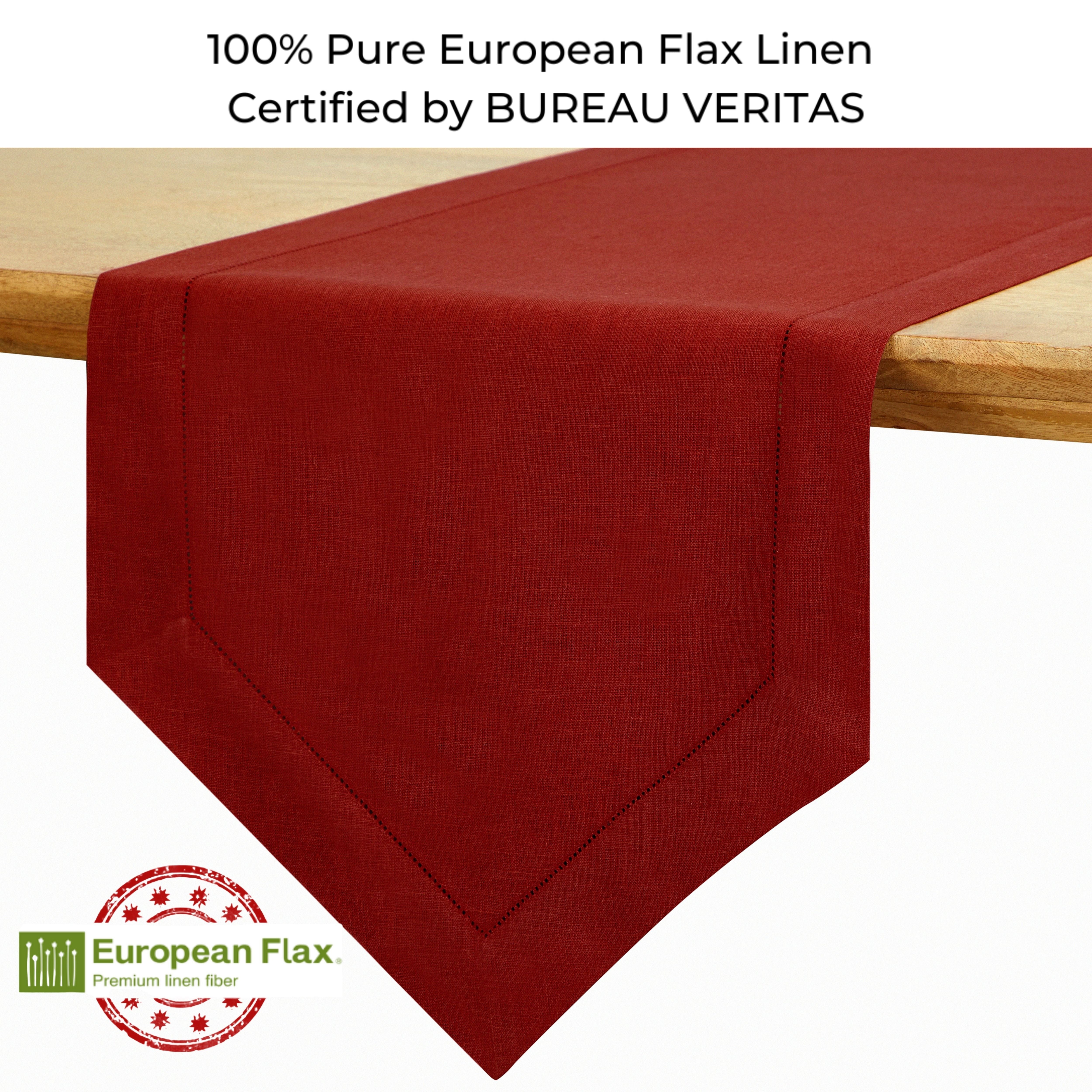 Red Pure Linen Table Runner - Diamond