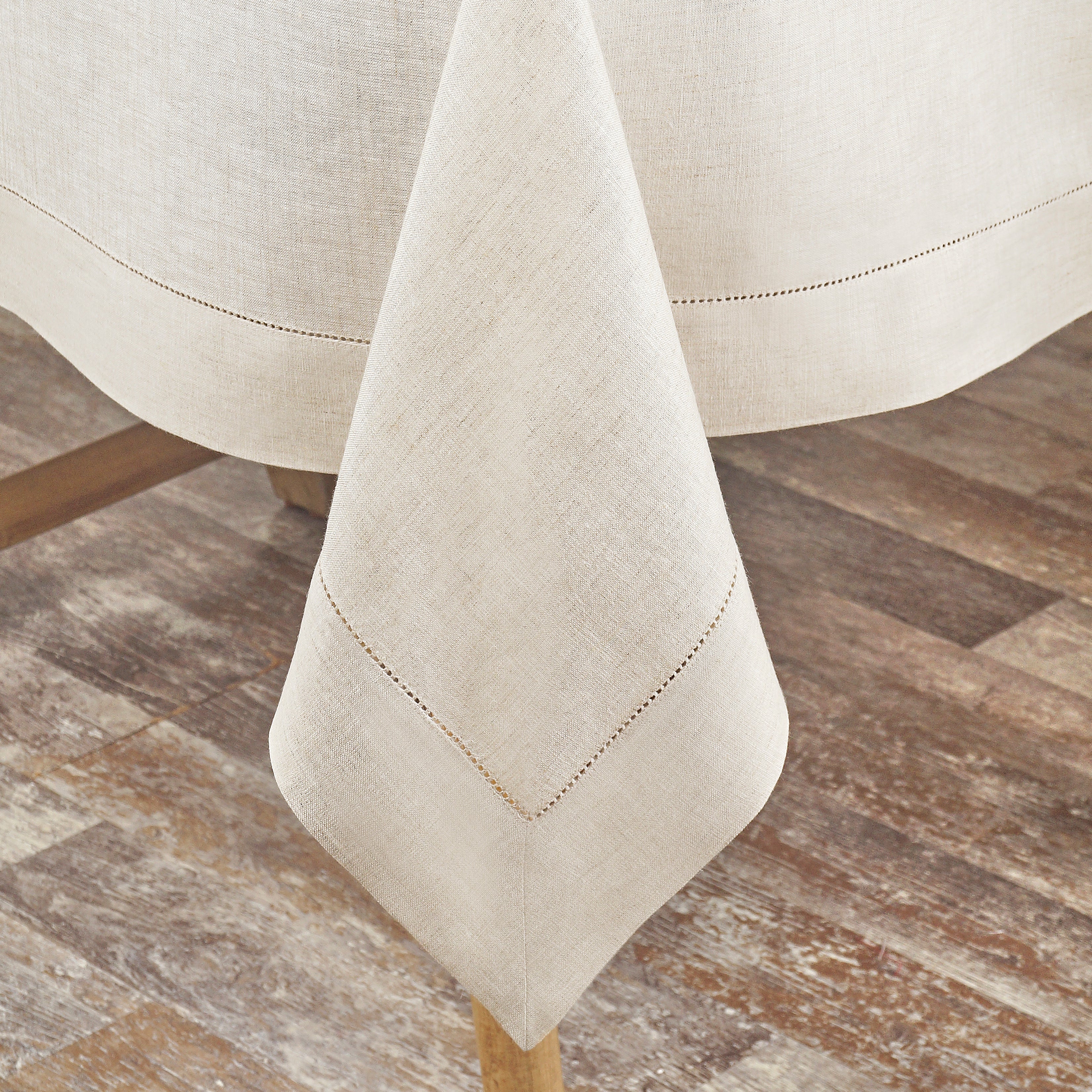 Light Natural Pure Linen Tablecloth, Hemstitch