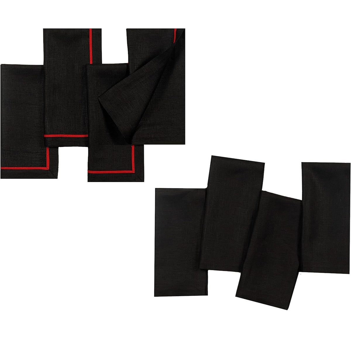 Black and red pure linen dinner napkins styled on a dining table