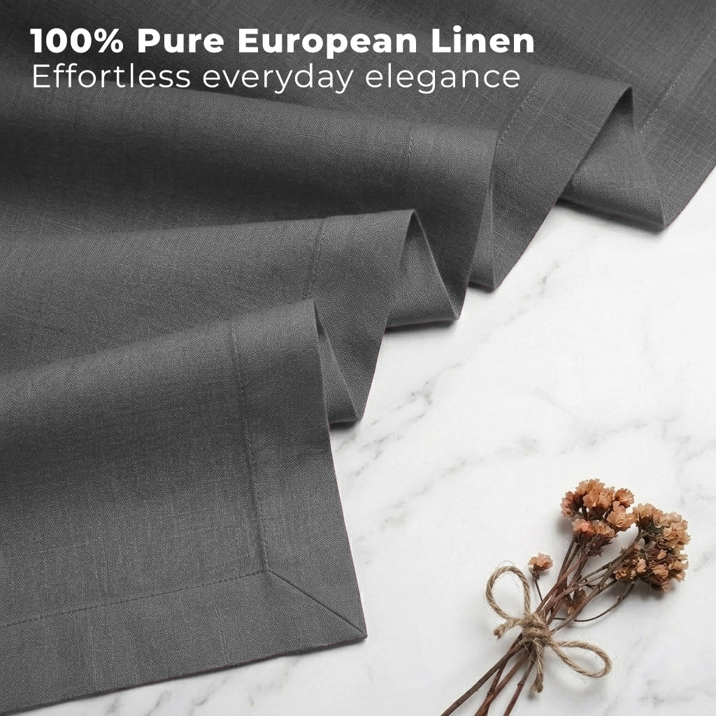 Charcoal grey pure linen table runner styled on a dining table