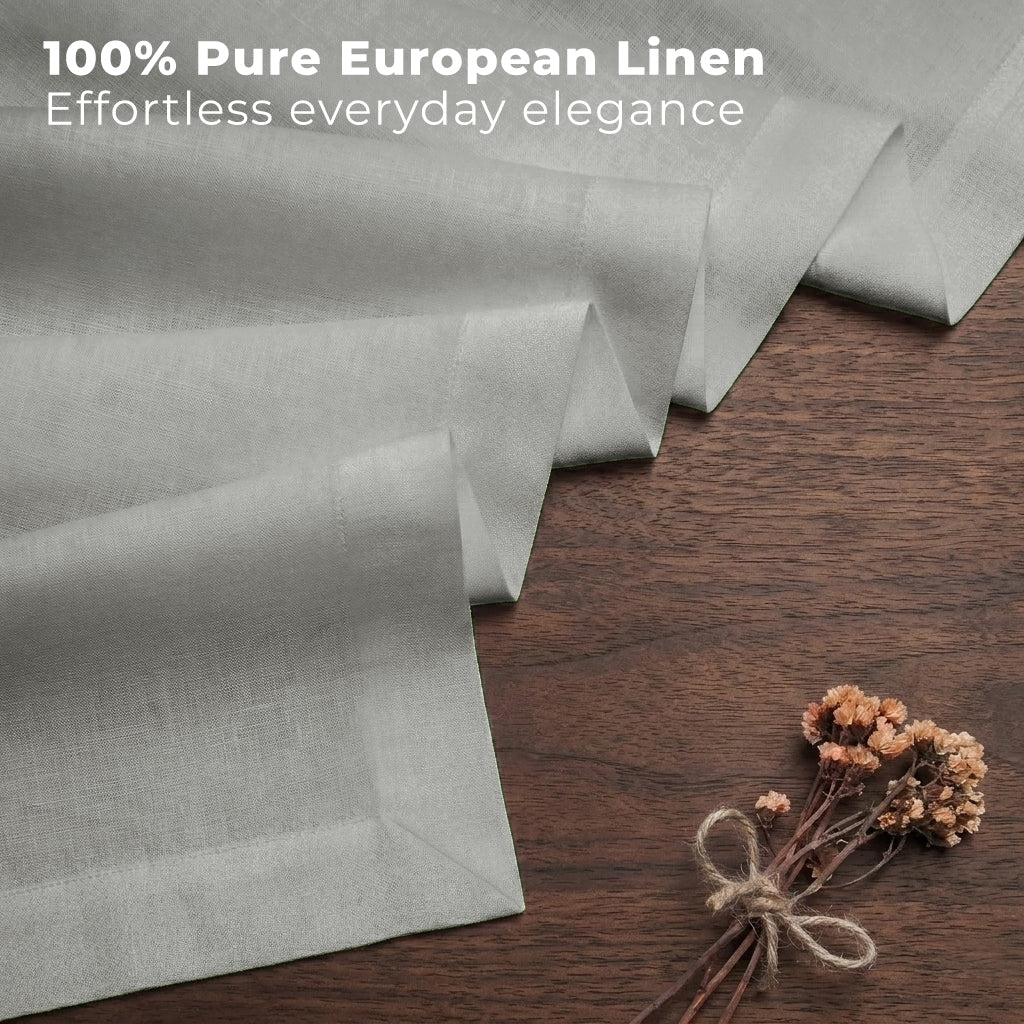 Silver grey pure linen table runner styled on a dining table