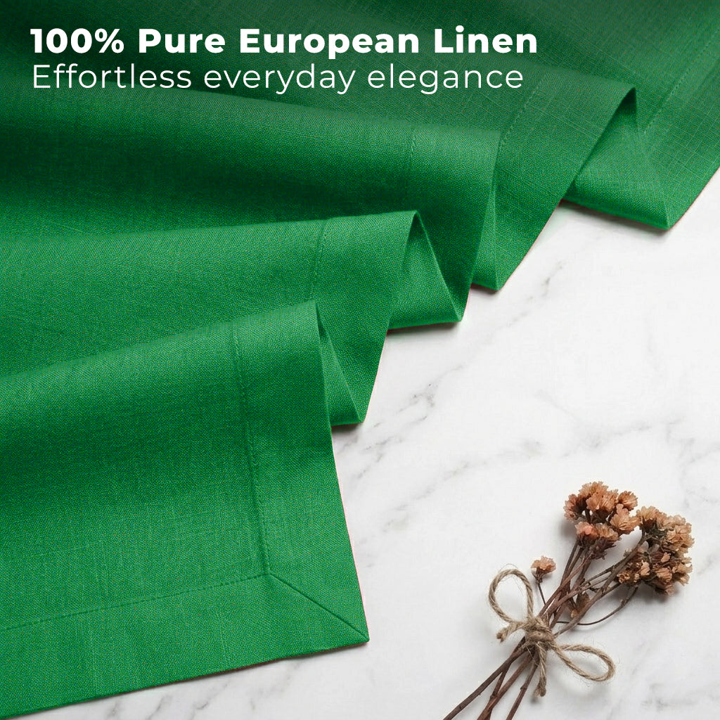 Kelly green pure linen table runner styled on a dining table