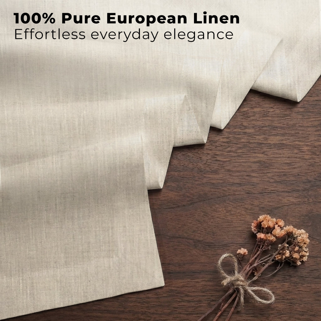 Light natural pure linen table runner styled on a dining table