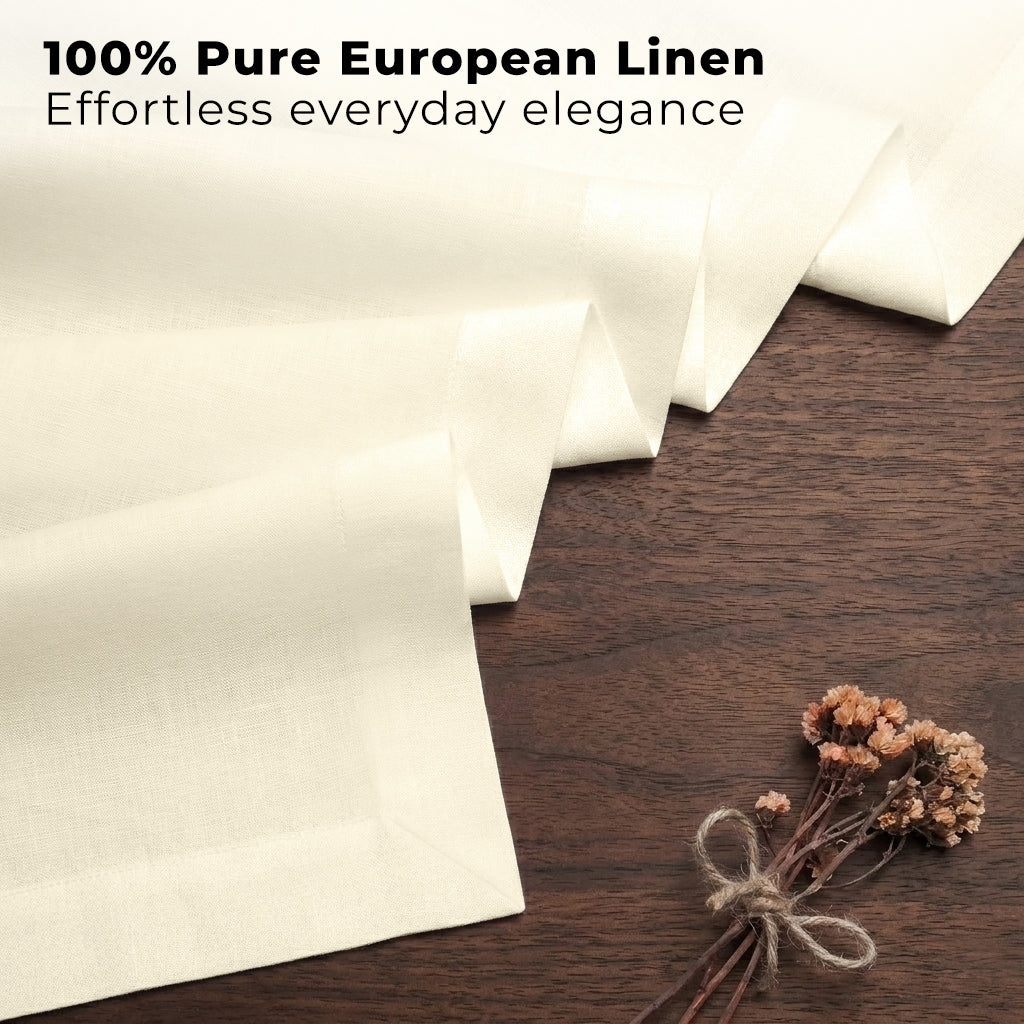 Ivory pure linen table runner styled on a dining table