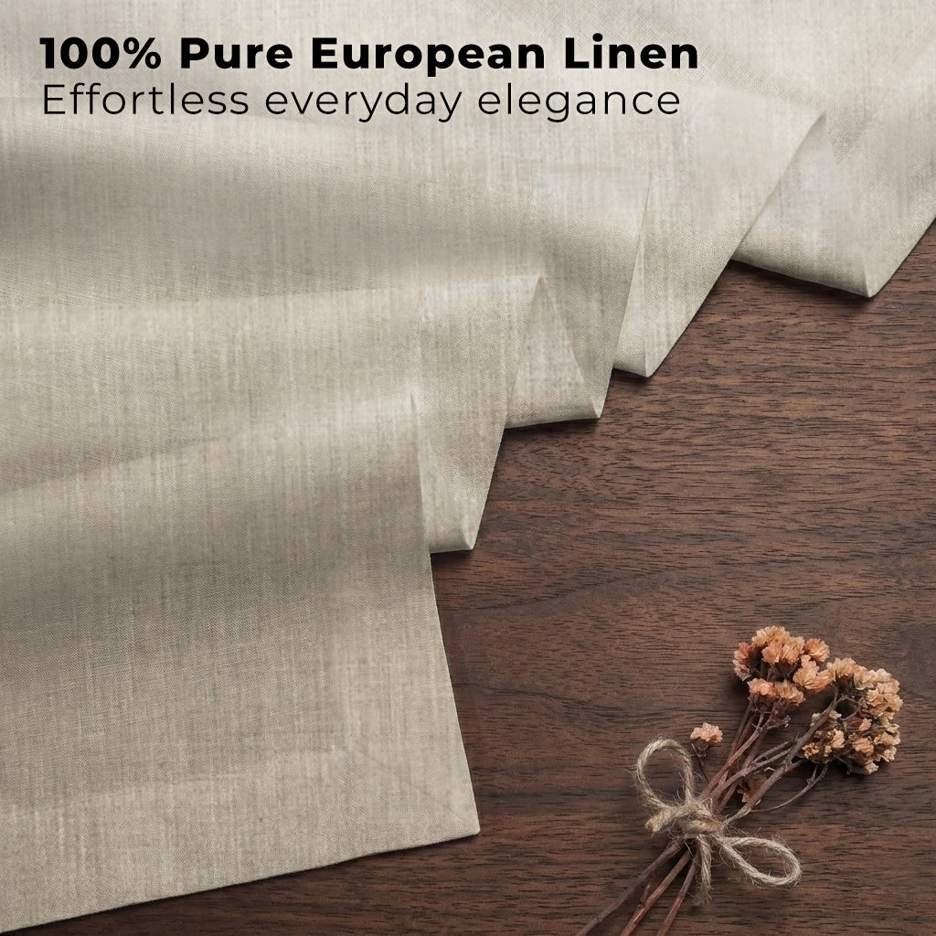 Natural pure linen table runner styled on a dining table