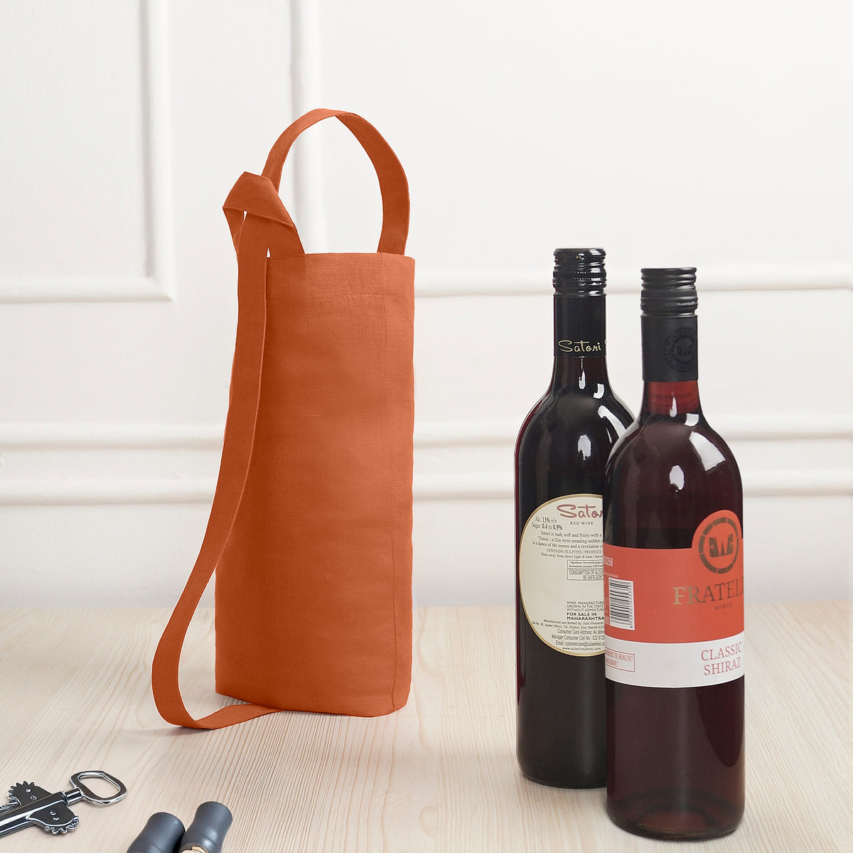 Rust Linen Wine Bag