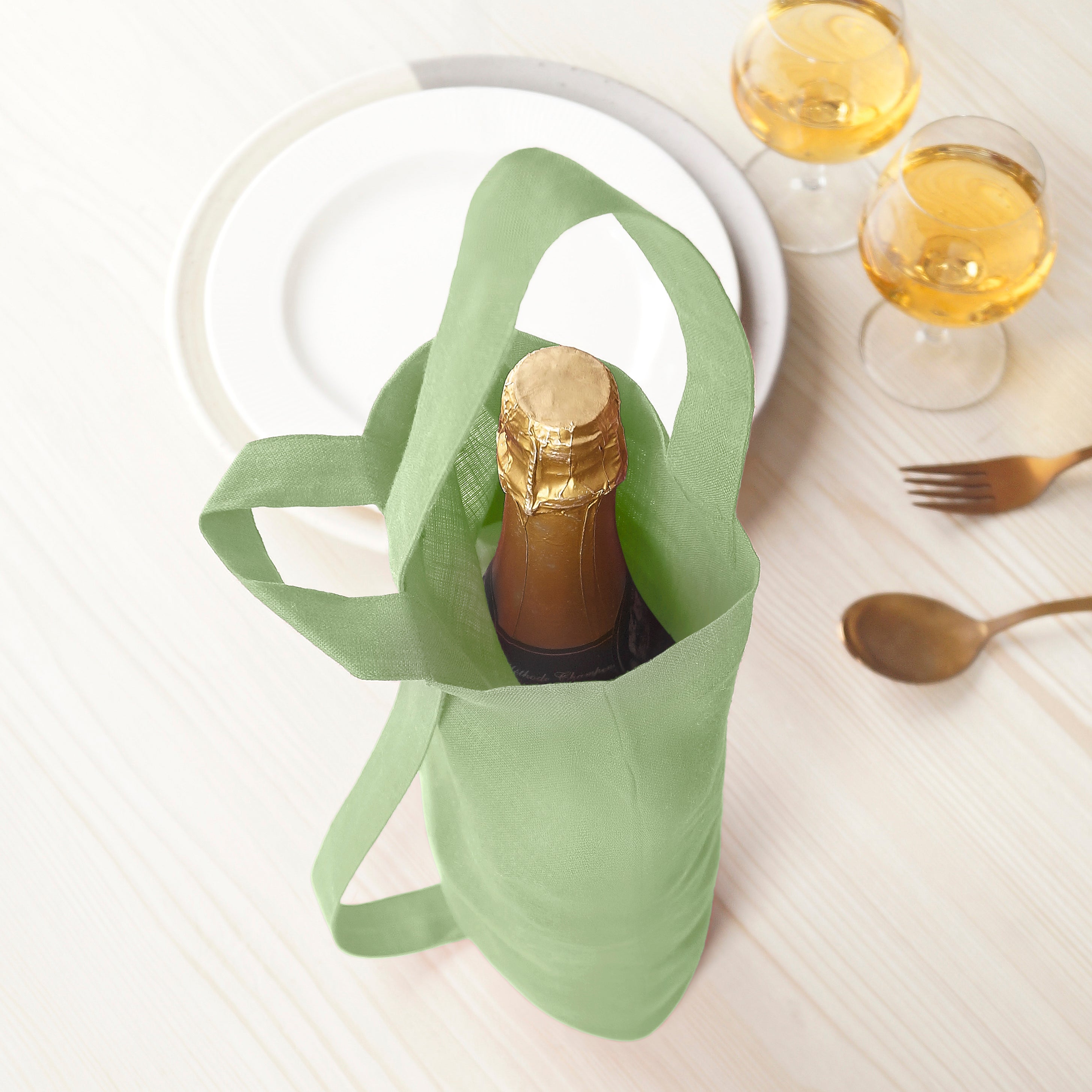 Sage Green Linen Wine Bag