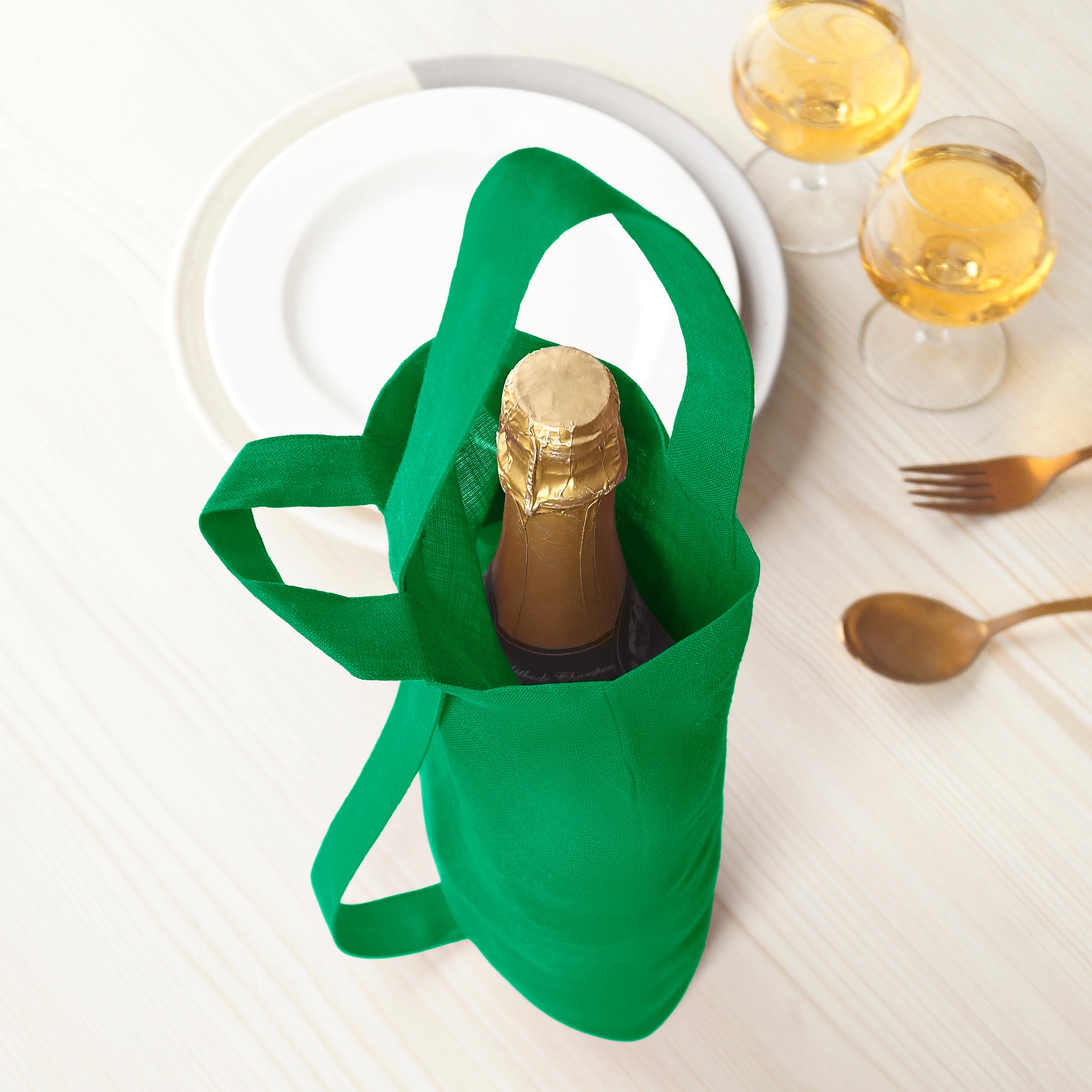 Kelly Green Linen Wine Bag