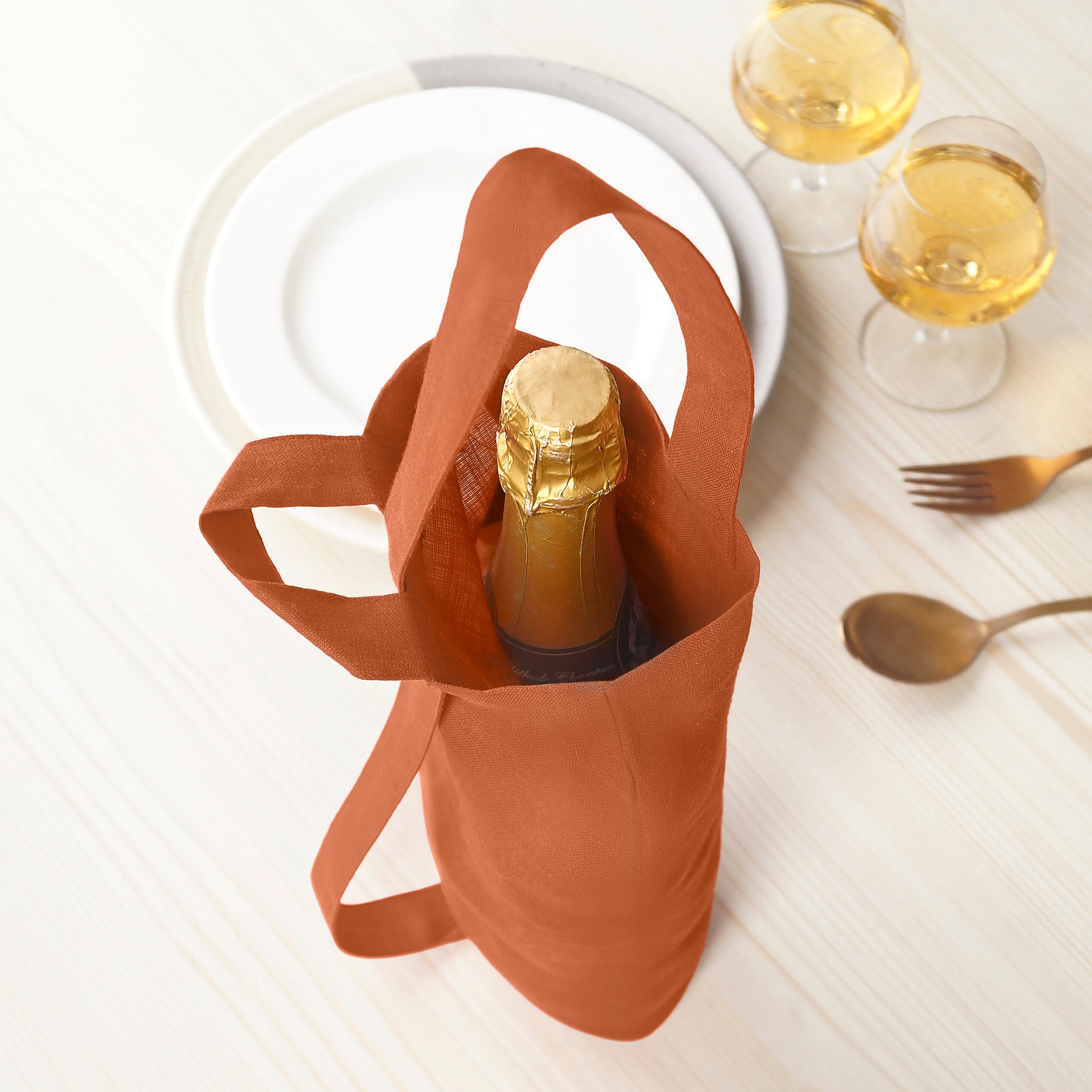 Rust Linen Wine Bag