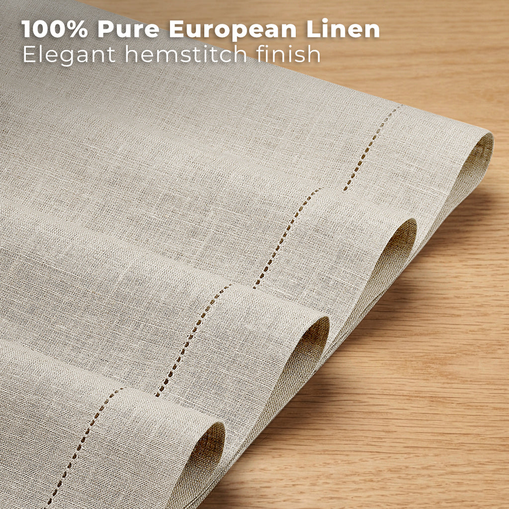 Close-up of the hemstitch edge on natural pure linen placemats