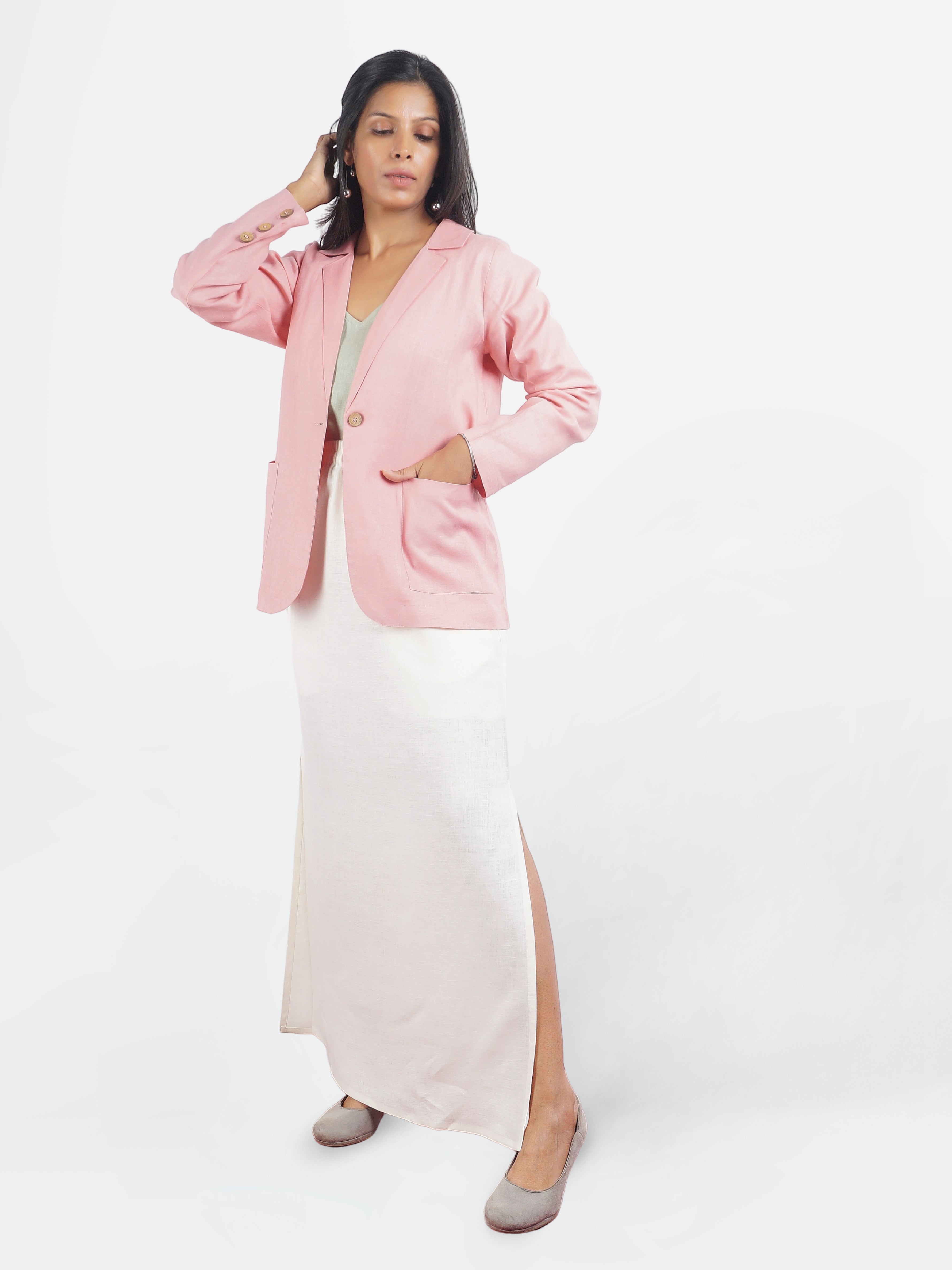 Ivory Linen Midi Skirt