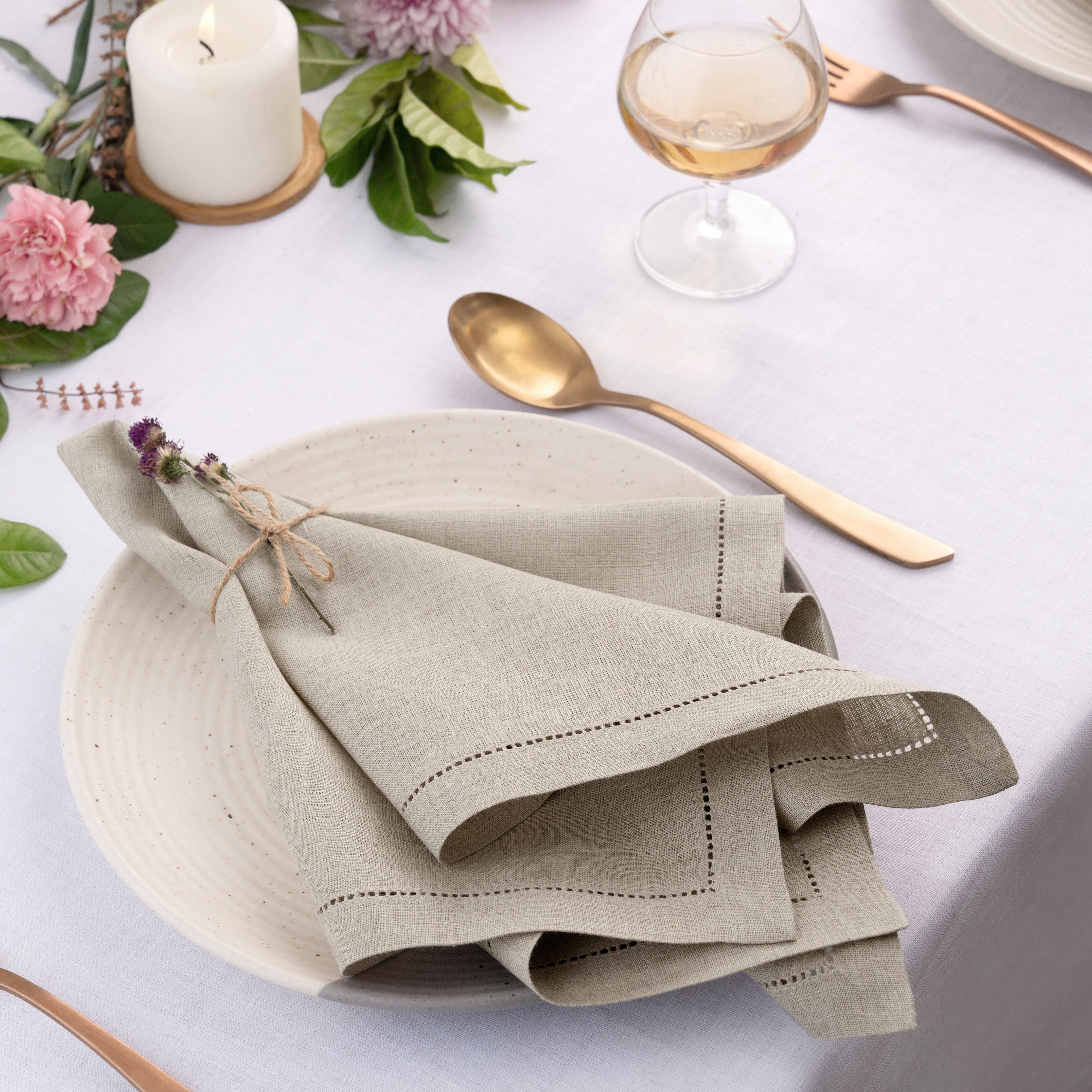 Natural Linen Napkins, Hemstitch, 20 x 20 inch, 8 pcs
