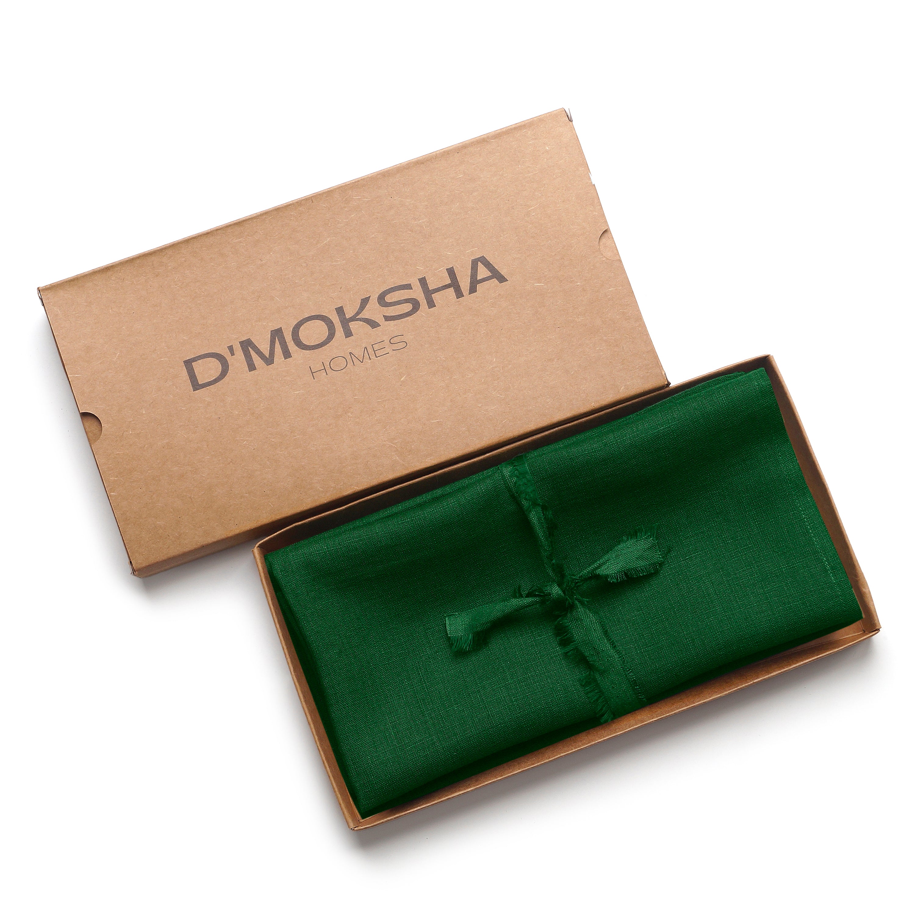 Close-up of the mitered corners on forest green pure linen dinner napkins
