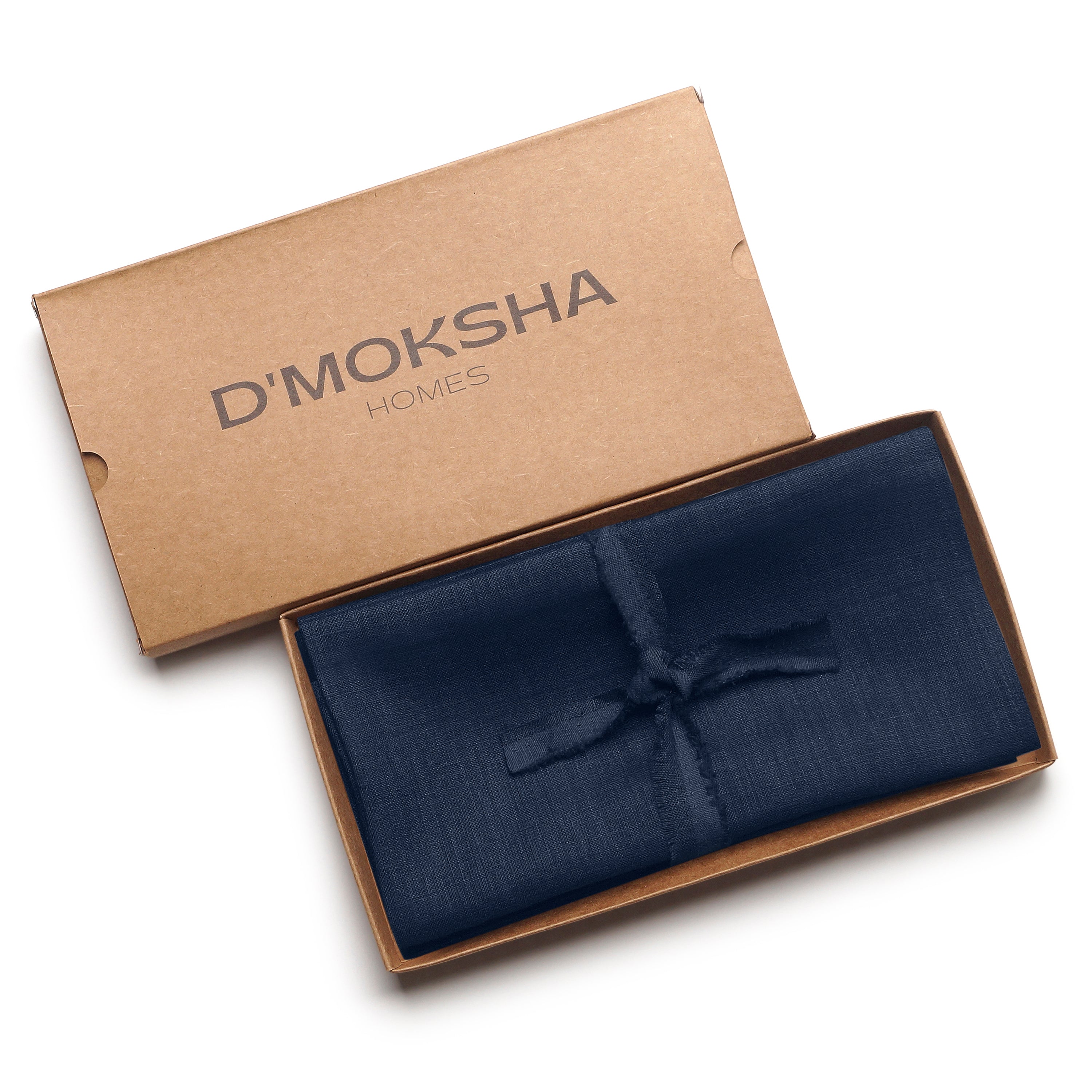 Close-up of the mitered corners on navy blue pure linen dinner napkins