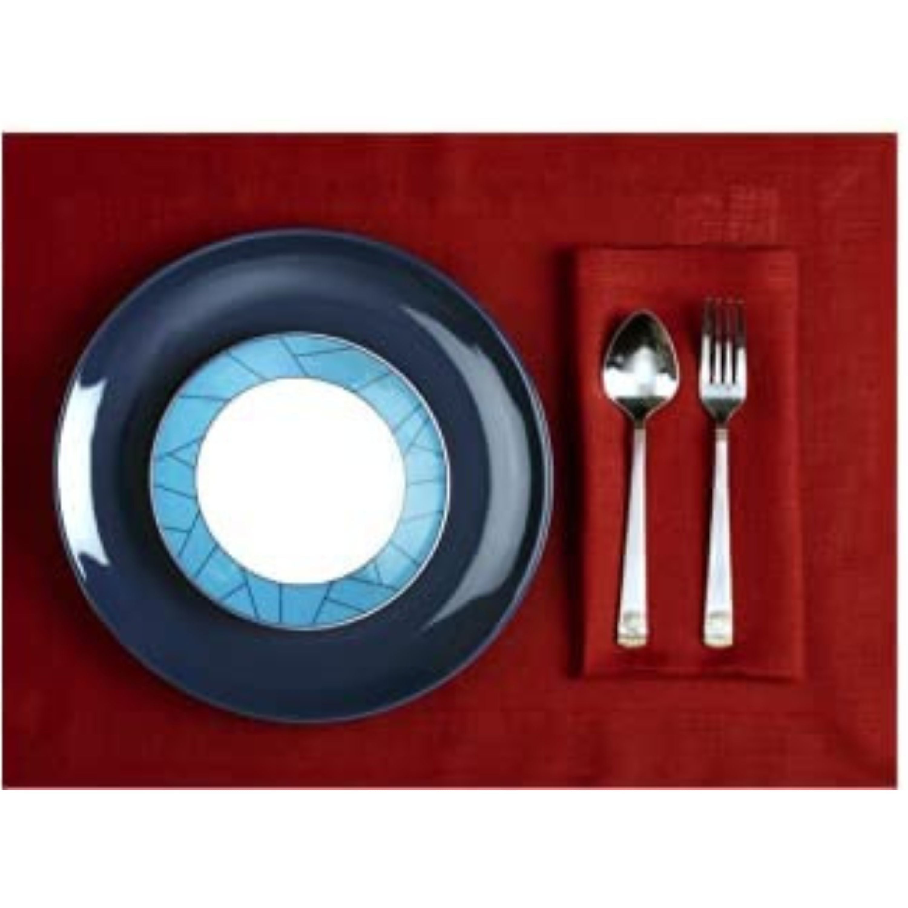Red and white pure linen placemats with matching D'Moksha table linens