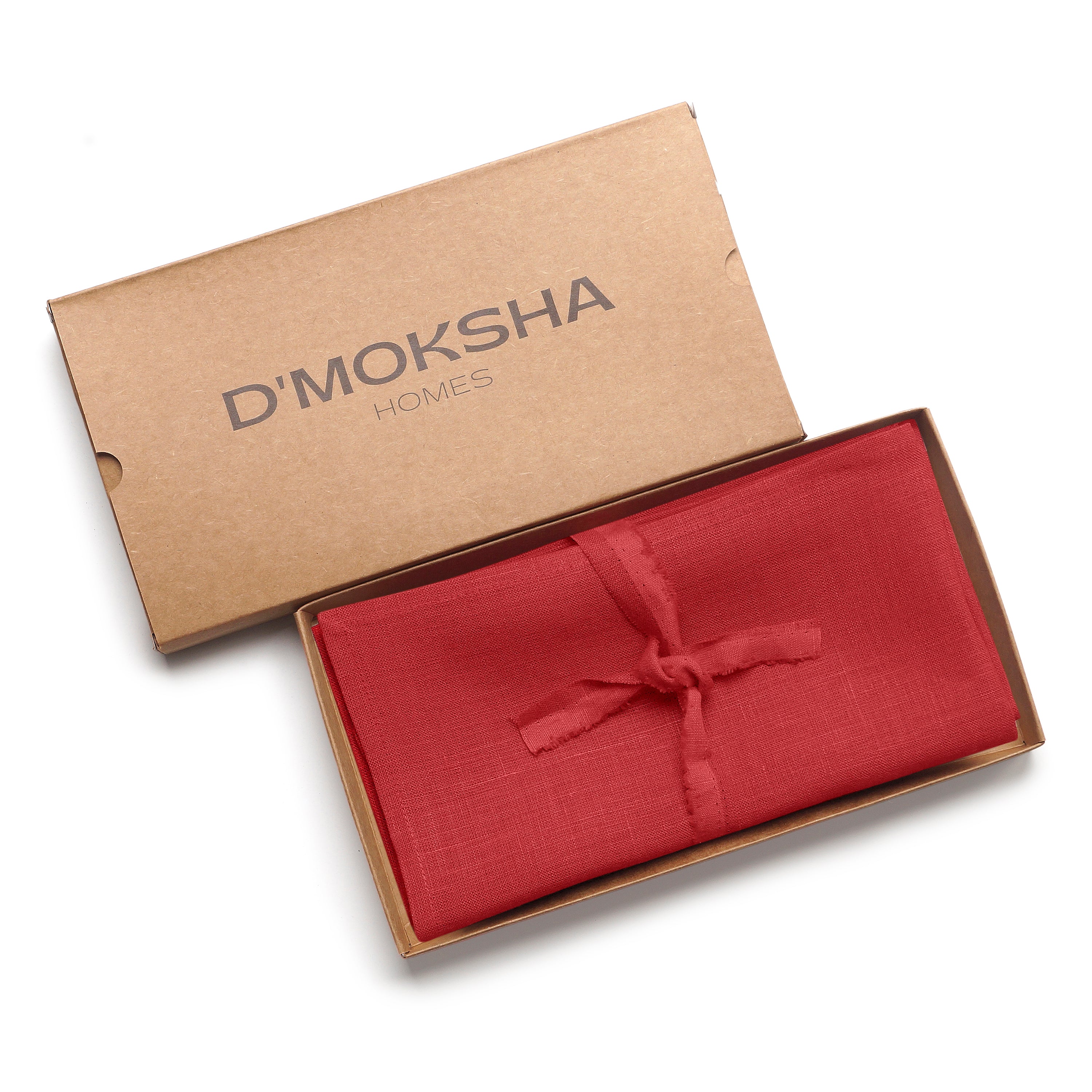 Close-up of the mitered corners on bright red pure linen dinner napkins