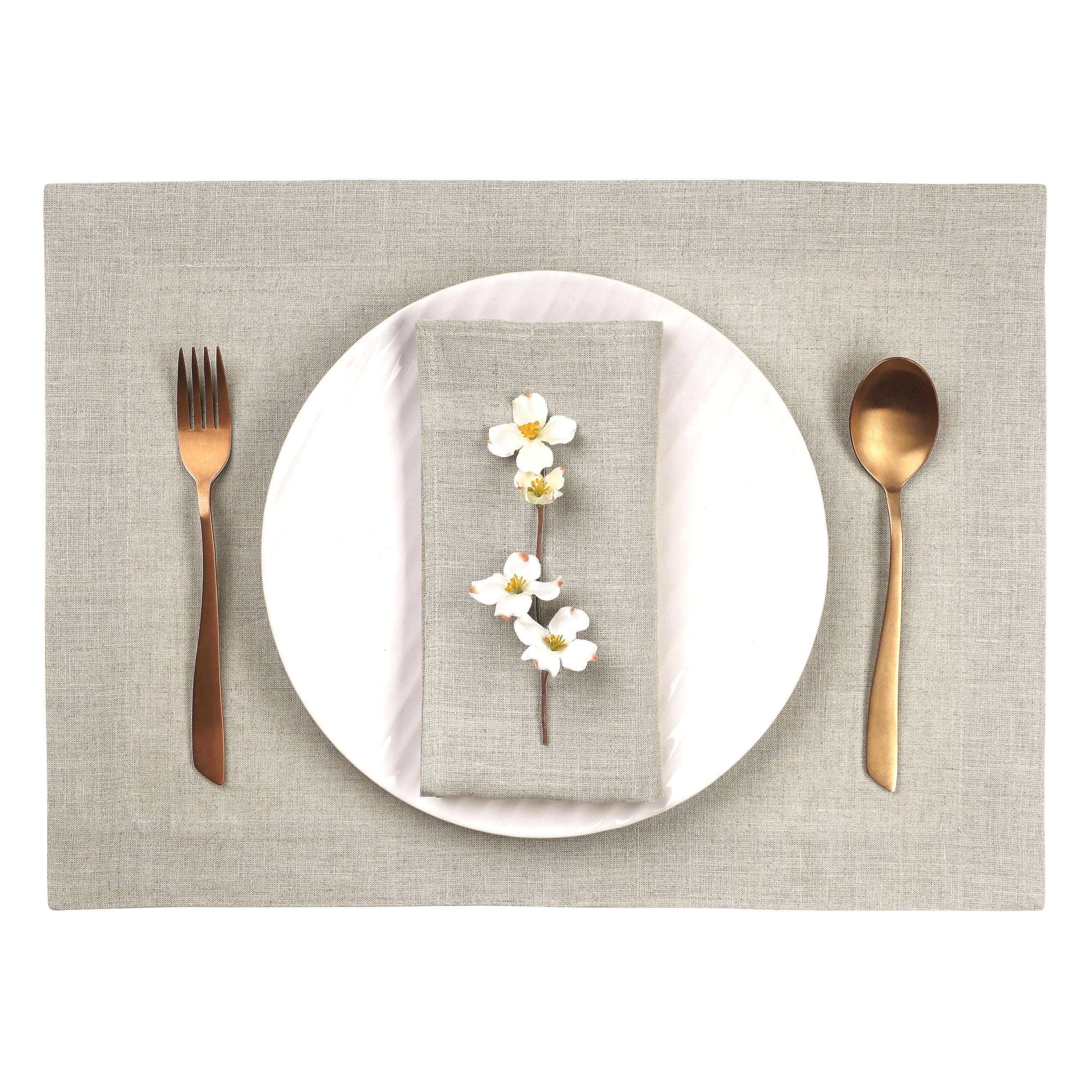 Natural pure linen placemats with matching D'Moksha table linens