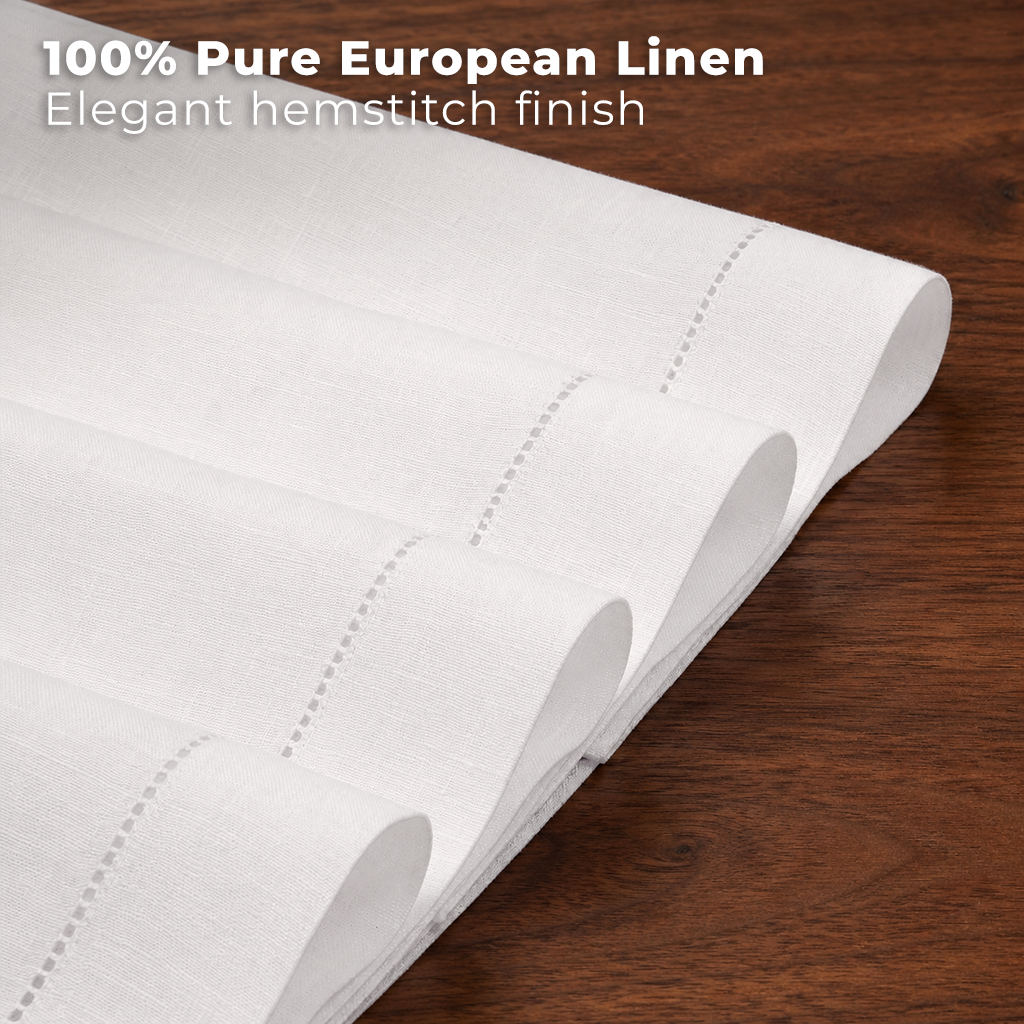 Close-up of the hemstitch edge on white pure linen placemats