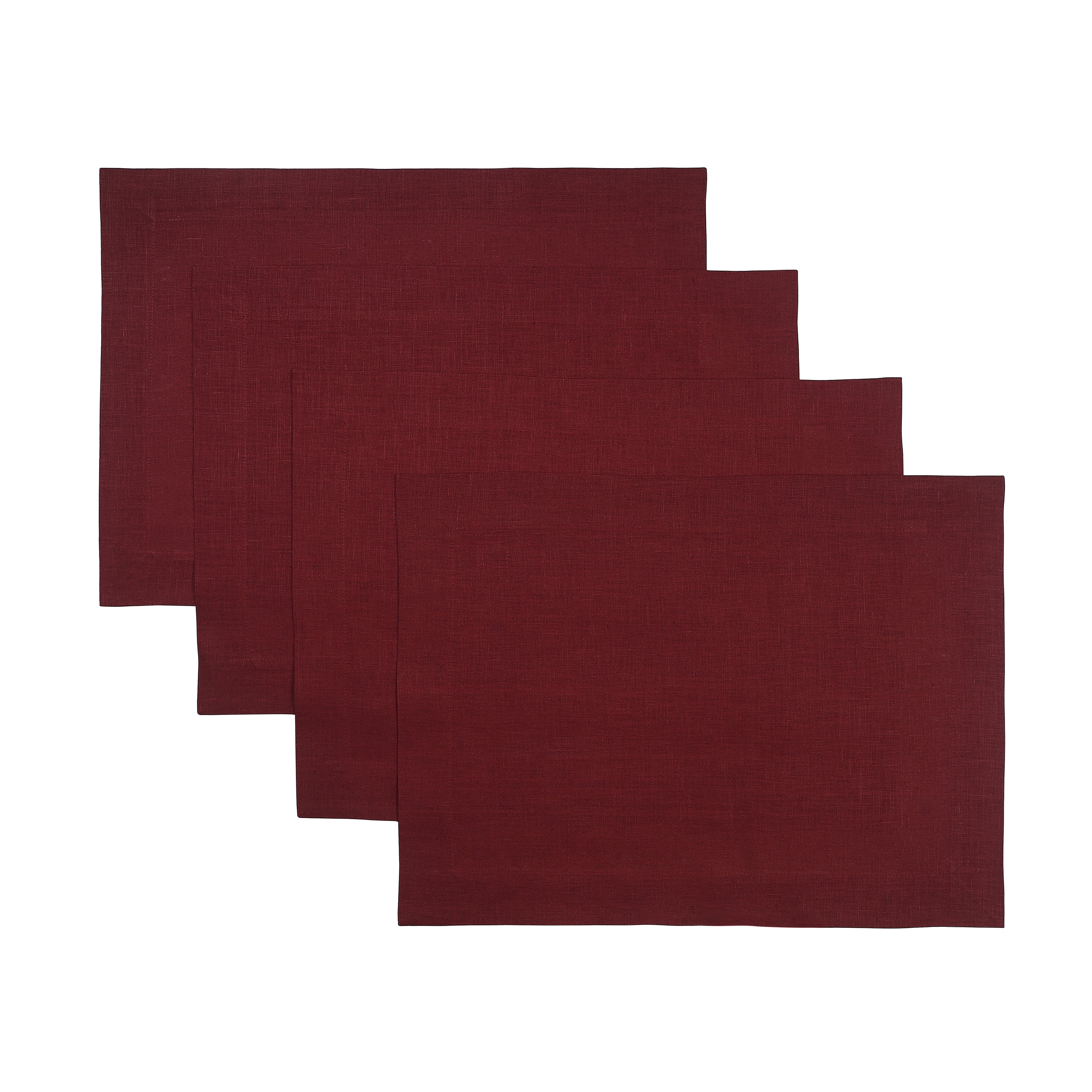 Dark red linen placemats styled on a dining table