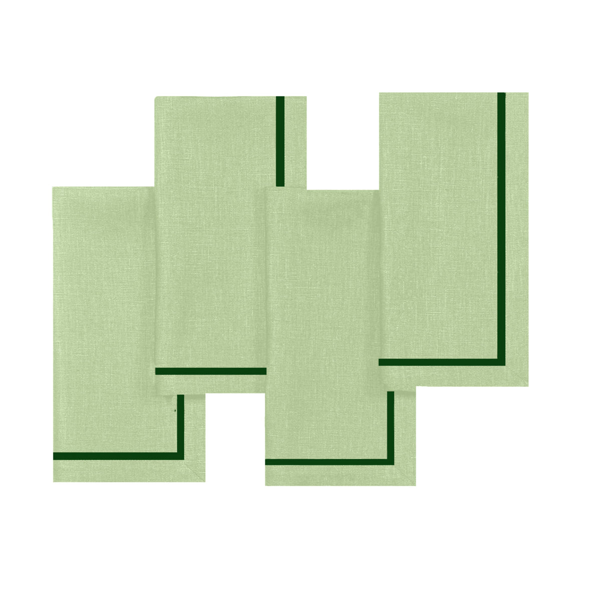 Sage green and forest pure linen dinner napkins with reversible design, 20 x 20 inches, set of 4