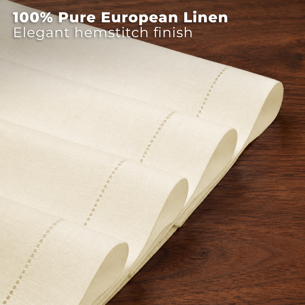 Close-up of the hemstitch edge on ivory pure linen placemats