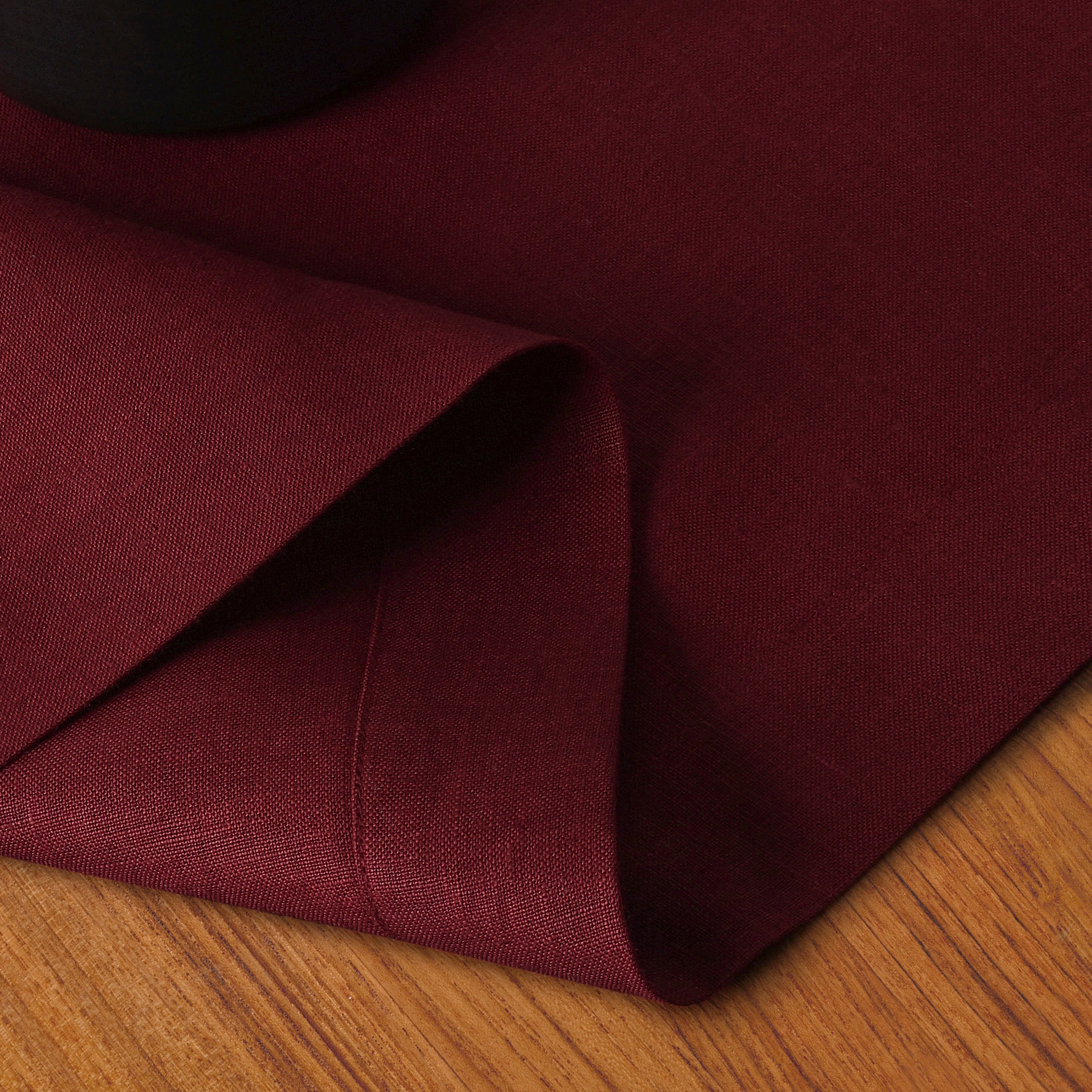 Dark Red Pure Linen Table Runner - Hemmed